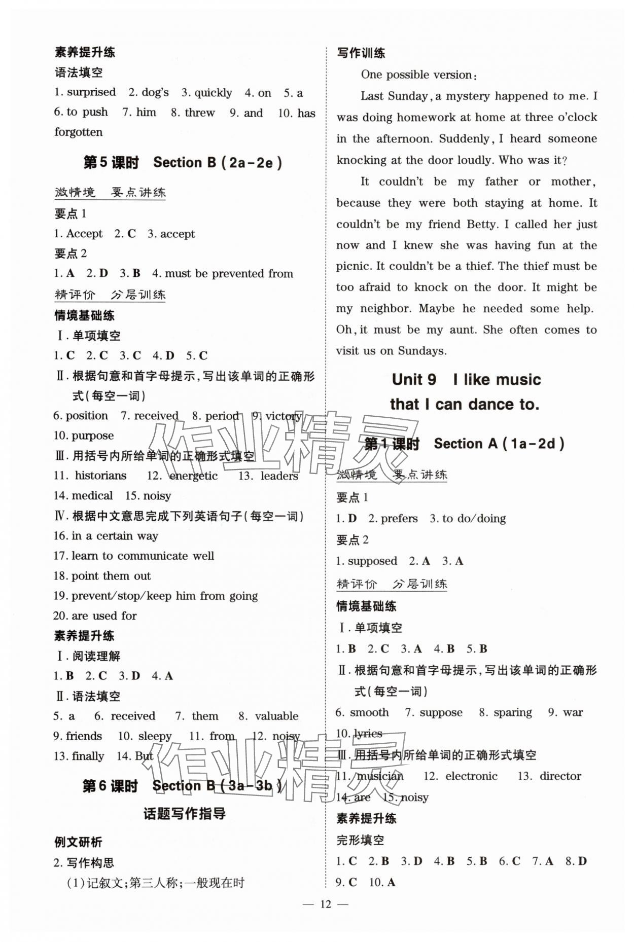 2025年初中同步学习导与练导学探究案九年级英语上册人教版 参考答案第12页