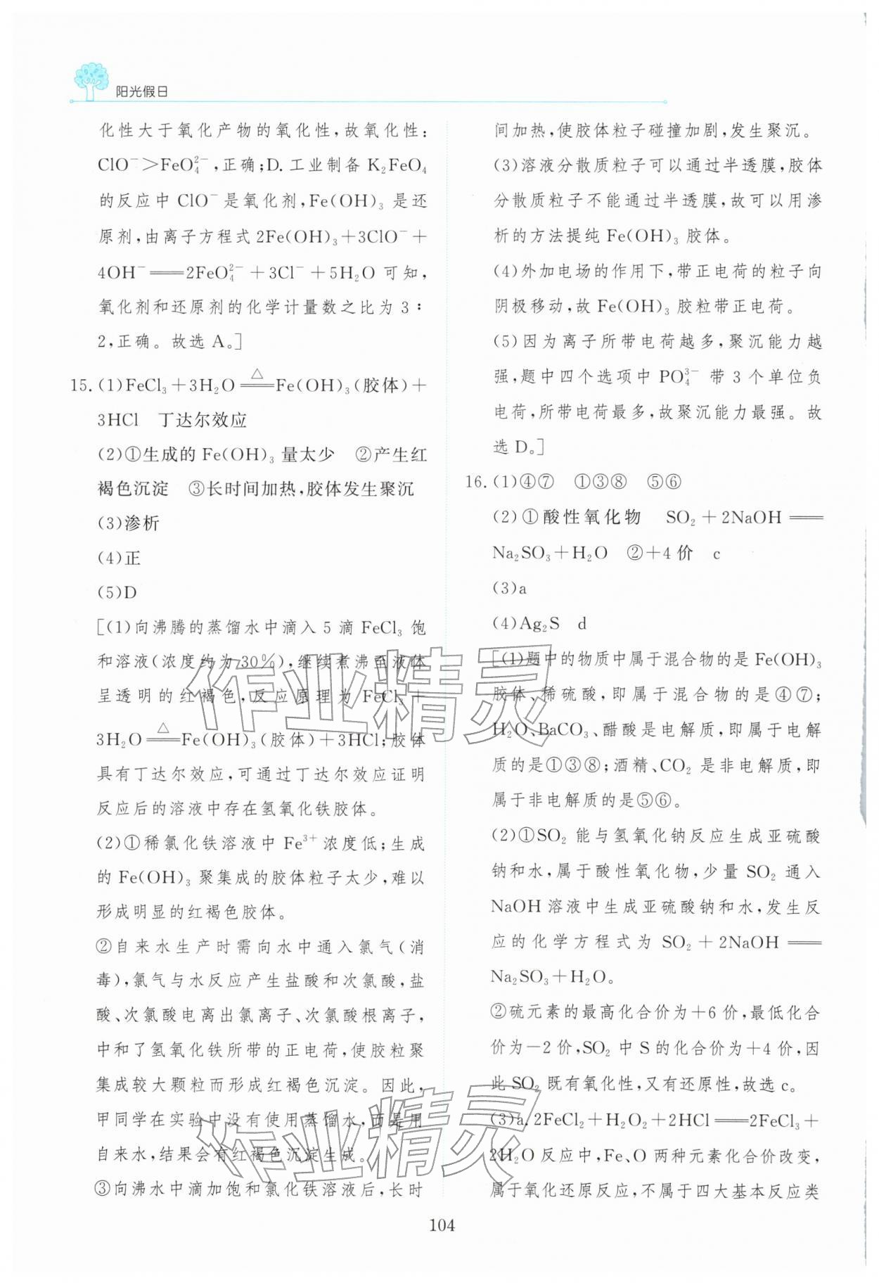 2026年陽光假日寒假高一化學(xué)&nbsp;第16頁