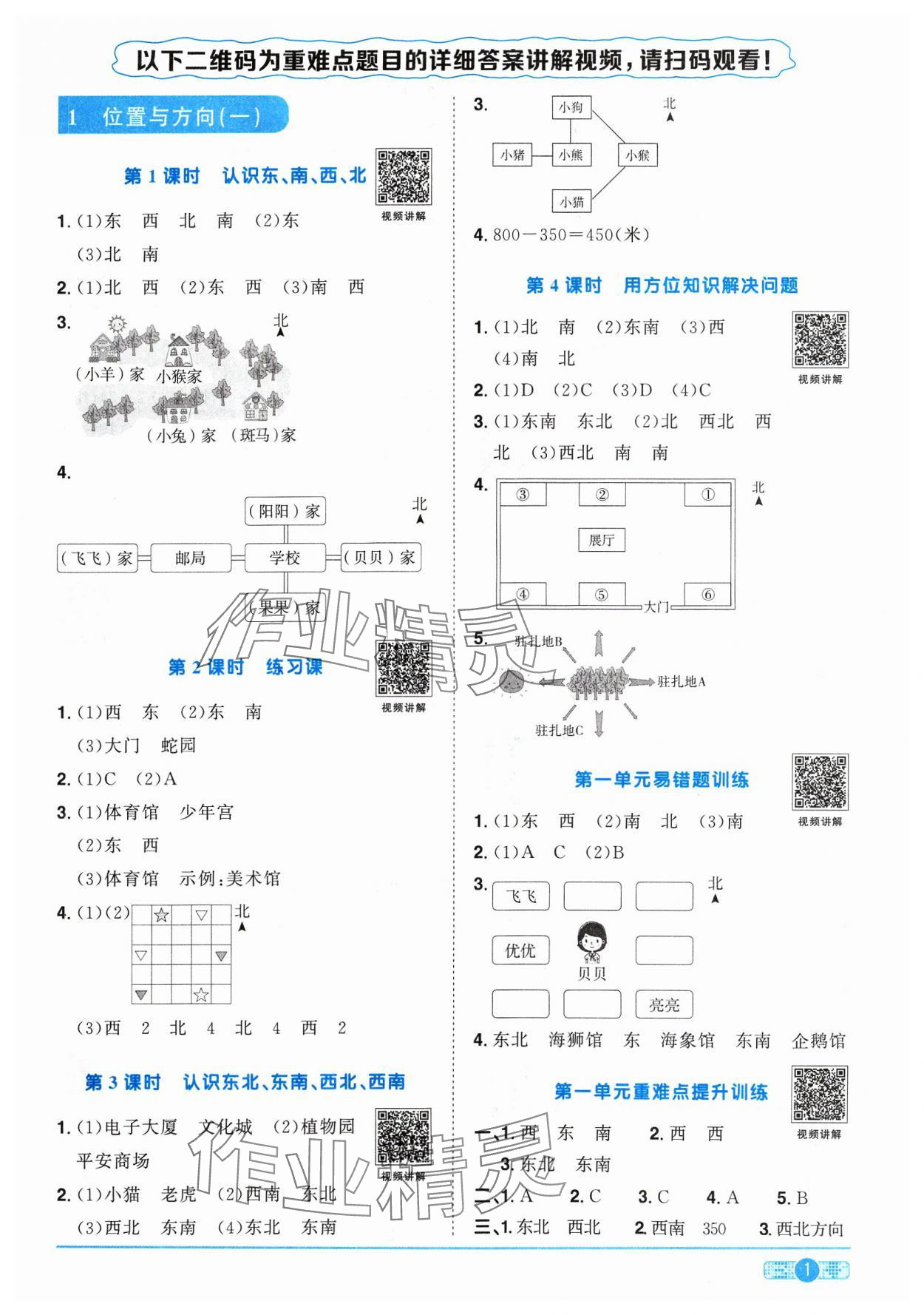 2024年陽光同學(xué)課時優(yōu)化作業(yè)三年級數(shù)學(xué)下冊人教版 參考答案第1頁