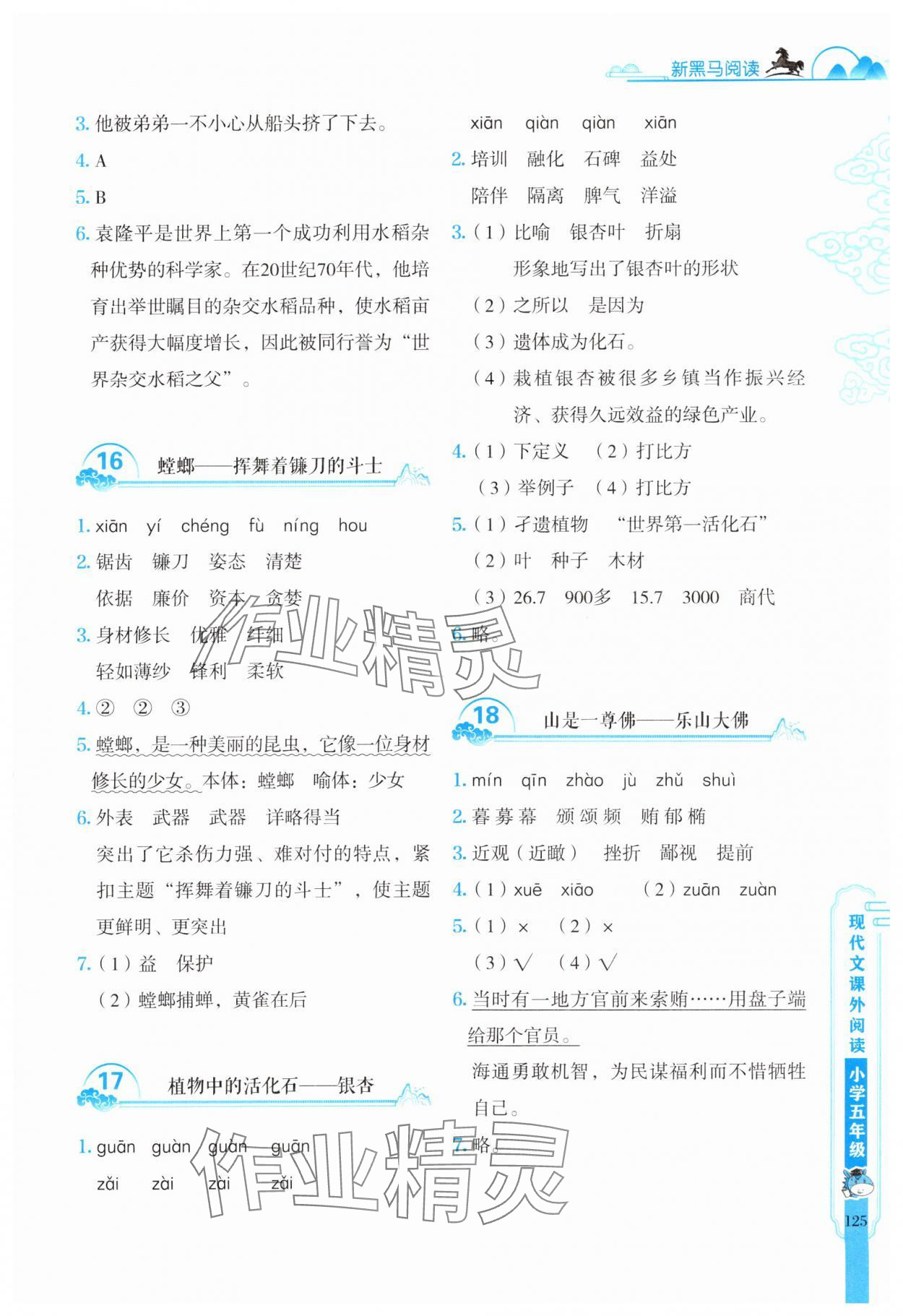 2025年新黑馬閱讀現(xiàn)代文課外閱讀五年級語文人教版 參考答案第5頁