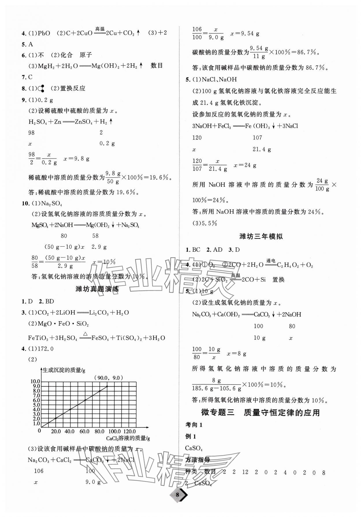 2024年優(yōu)加學(xué)案贏在中考化學(xué)濰坊專版 參考答案第8頁