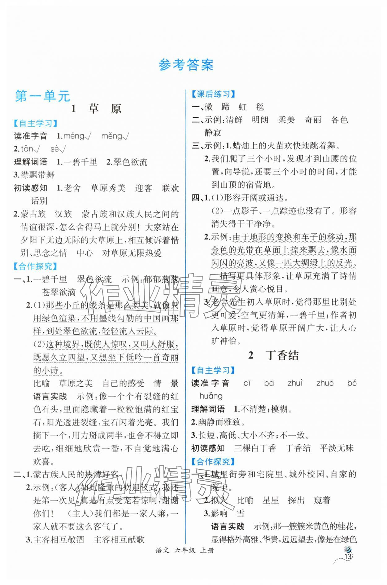 2024年人教金學典同步解析與測評六年級語文上冊人教版云南專版 第1頁