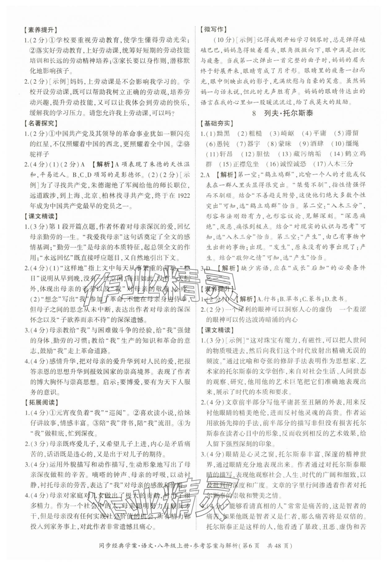 2024年同步經(jīng)典學(xué)案八年級語文上冊人教版 第6頁