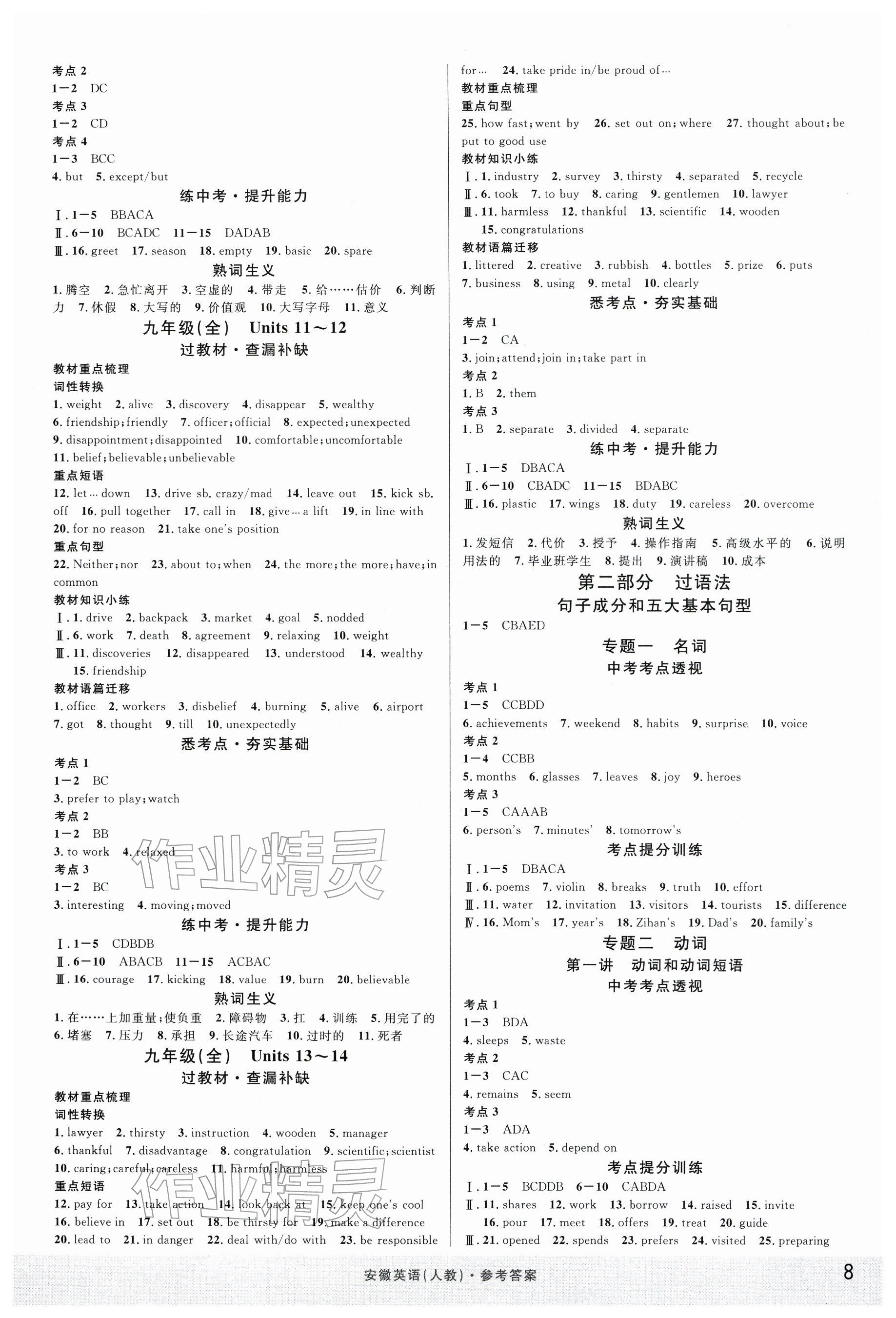 2026年名校課堂中考總復習英語安徽專版&nbsp;參考答案第8頁