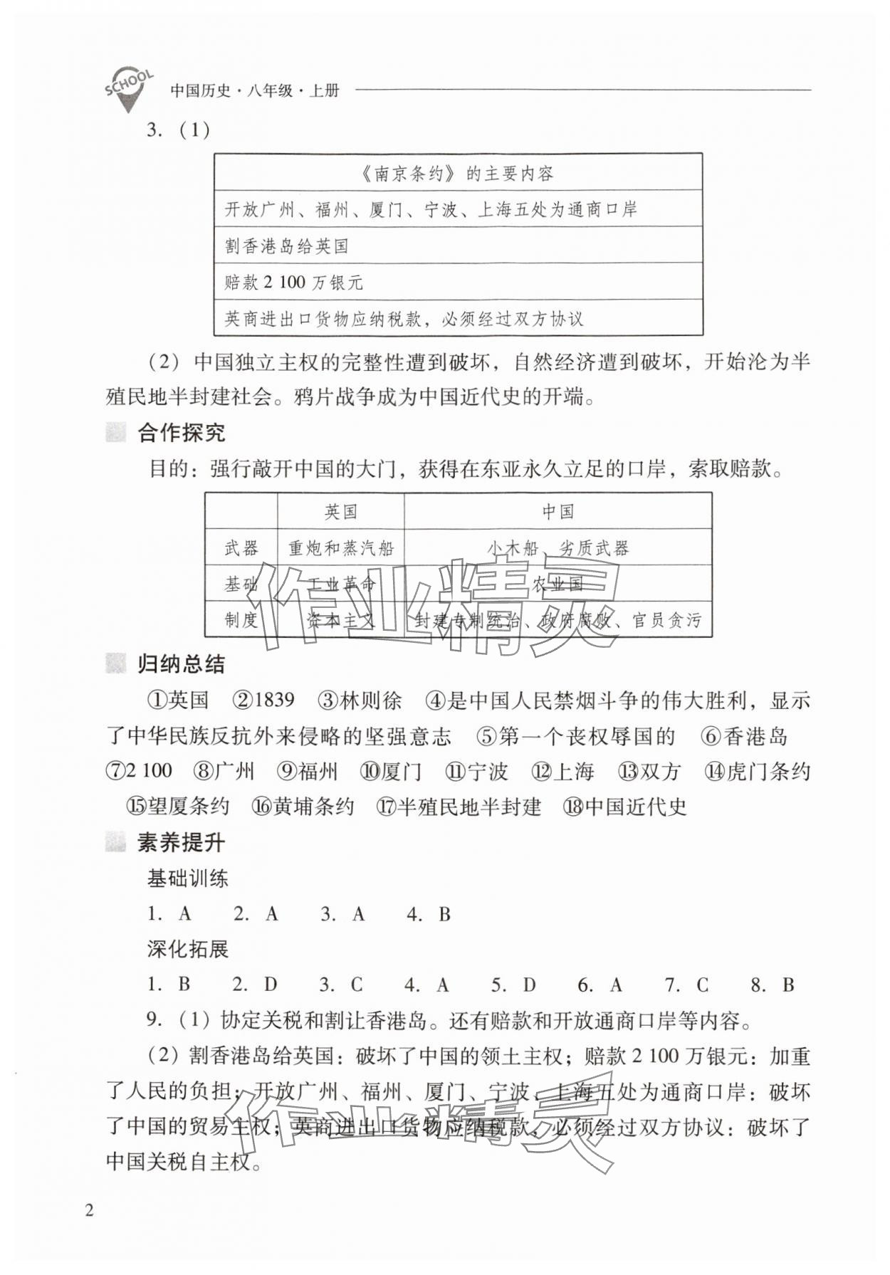 2024年新课程问题解决导学方案八年级历史上册人教版 参考答案第2页