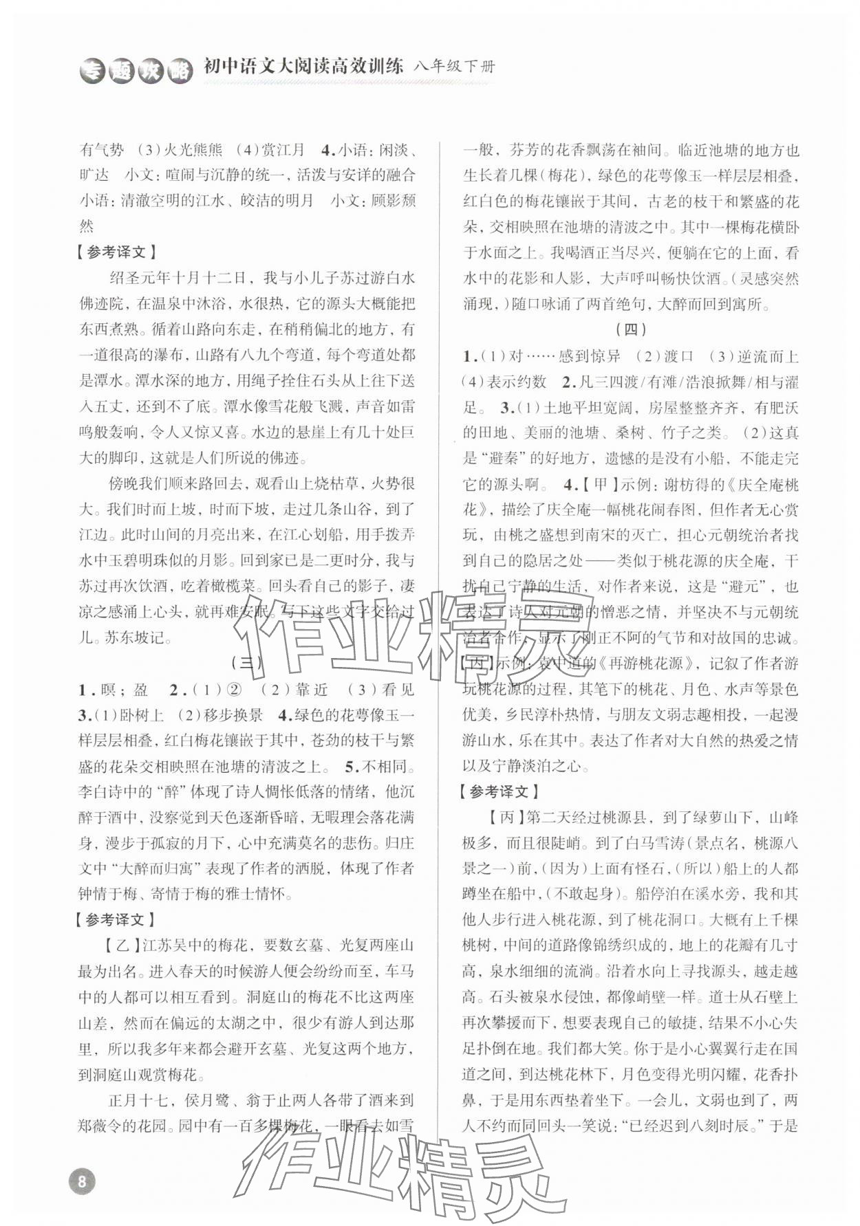 2024年初中語文大閱讀高效訓練八年級人教版 參考答案第8頁