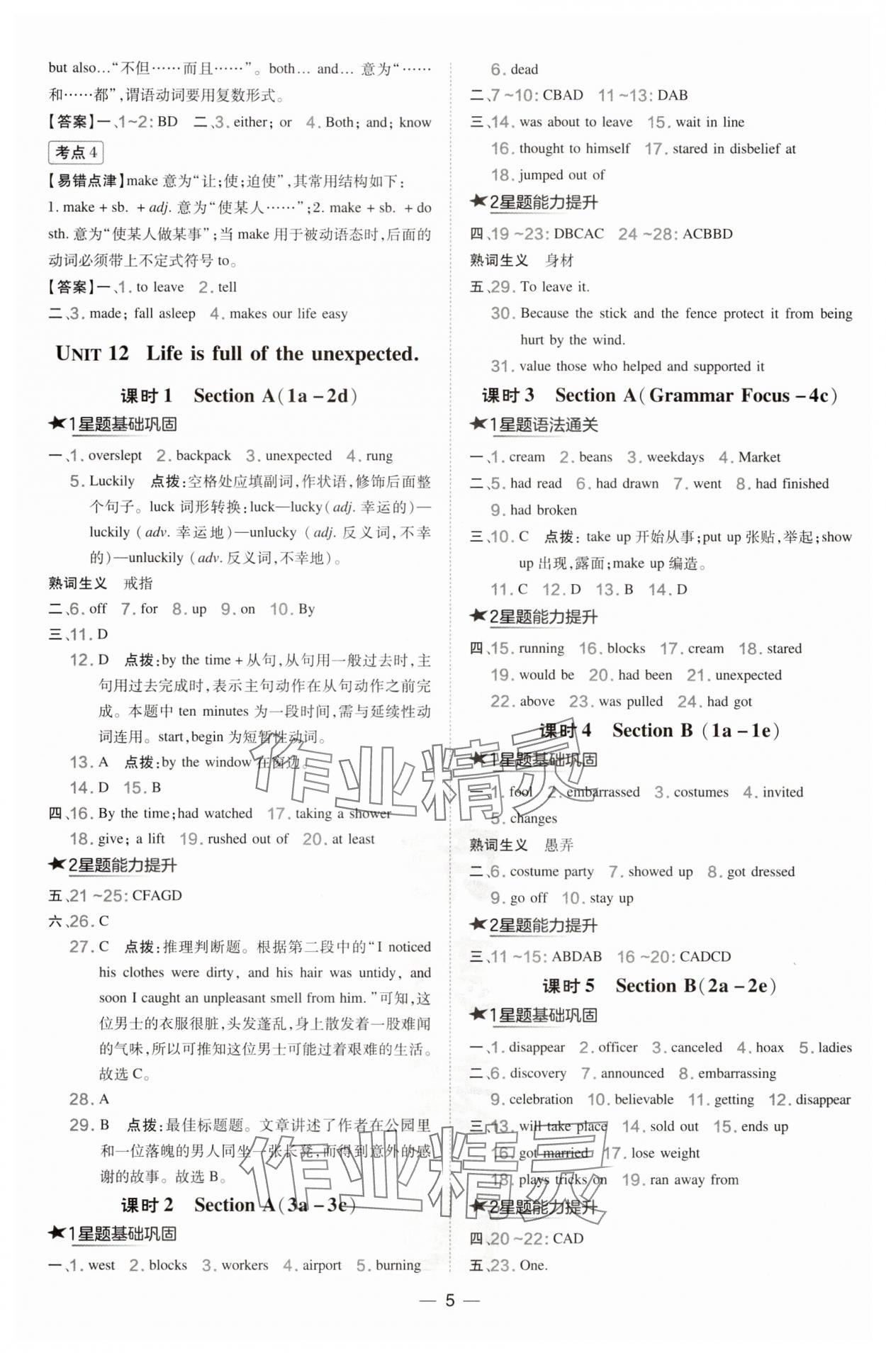 2025年点拨训练九年级英语下册人教版安徽专版 参考答案第5页