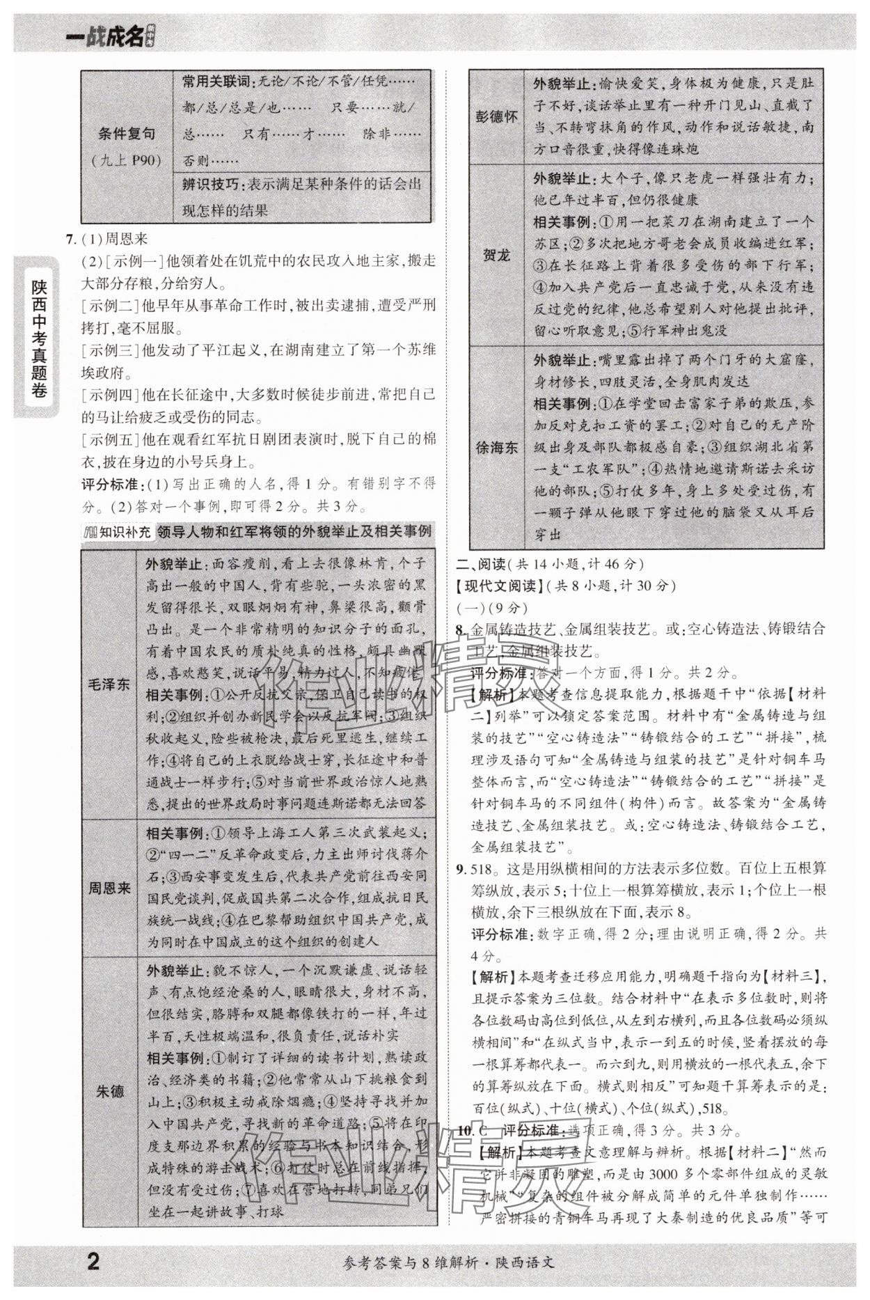 2025年一战成名中考真题与拓展训练语文陕西专版 参考答案第2页