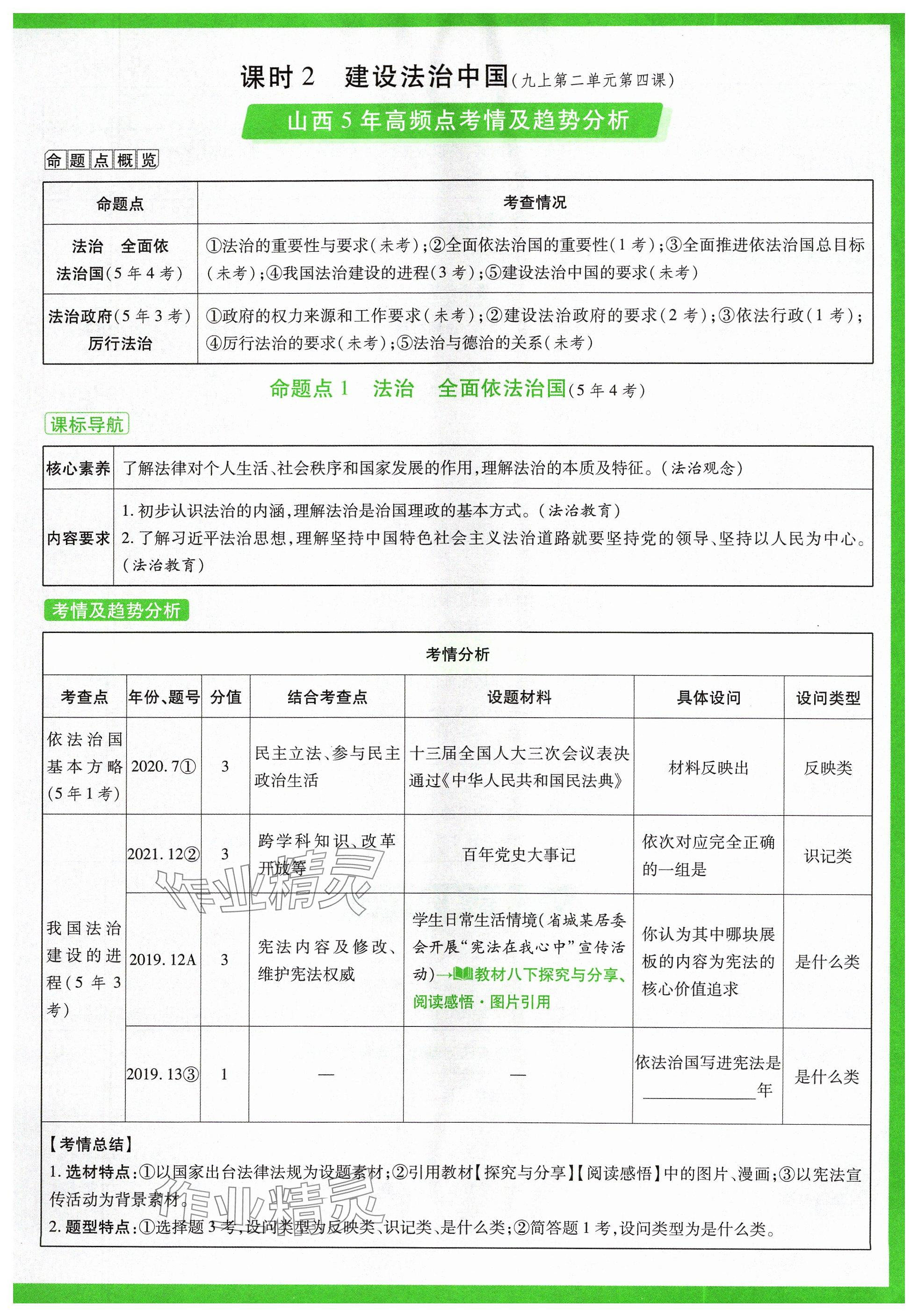 2024年万唯中考试题研究道德与法治山西专版 参考答案第11页