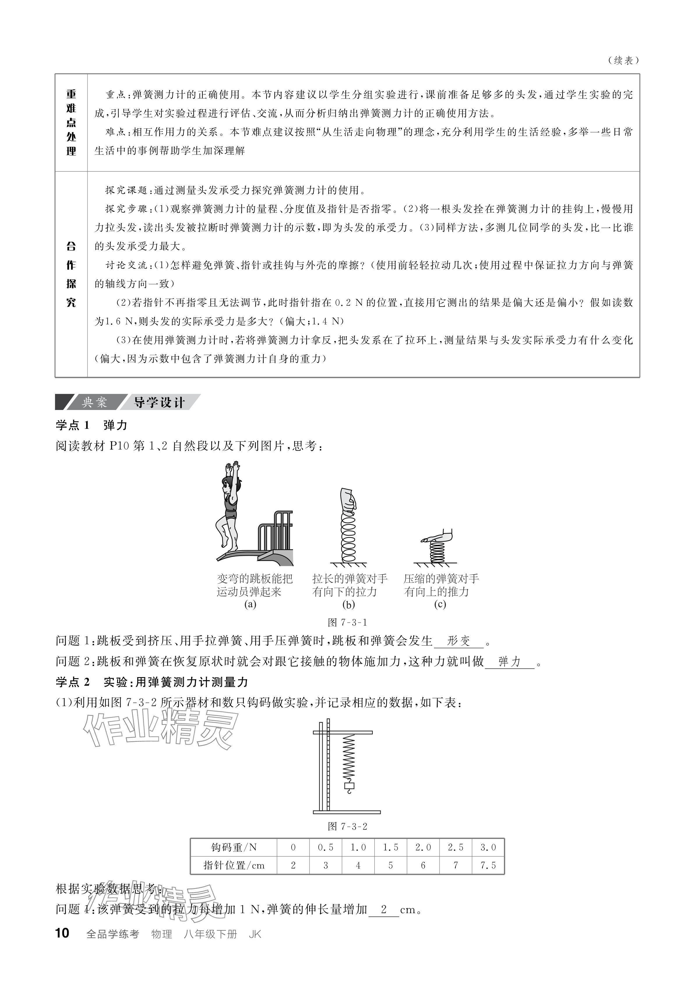 2024年全品學(xué)練考八年級物理下冊教科版 參考答案第10頁