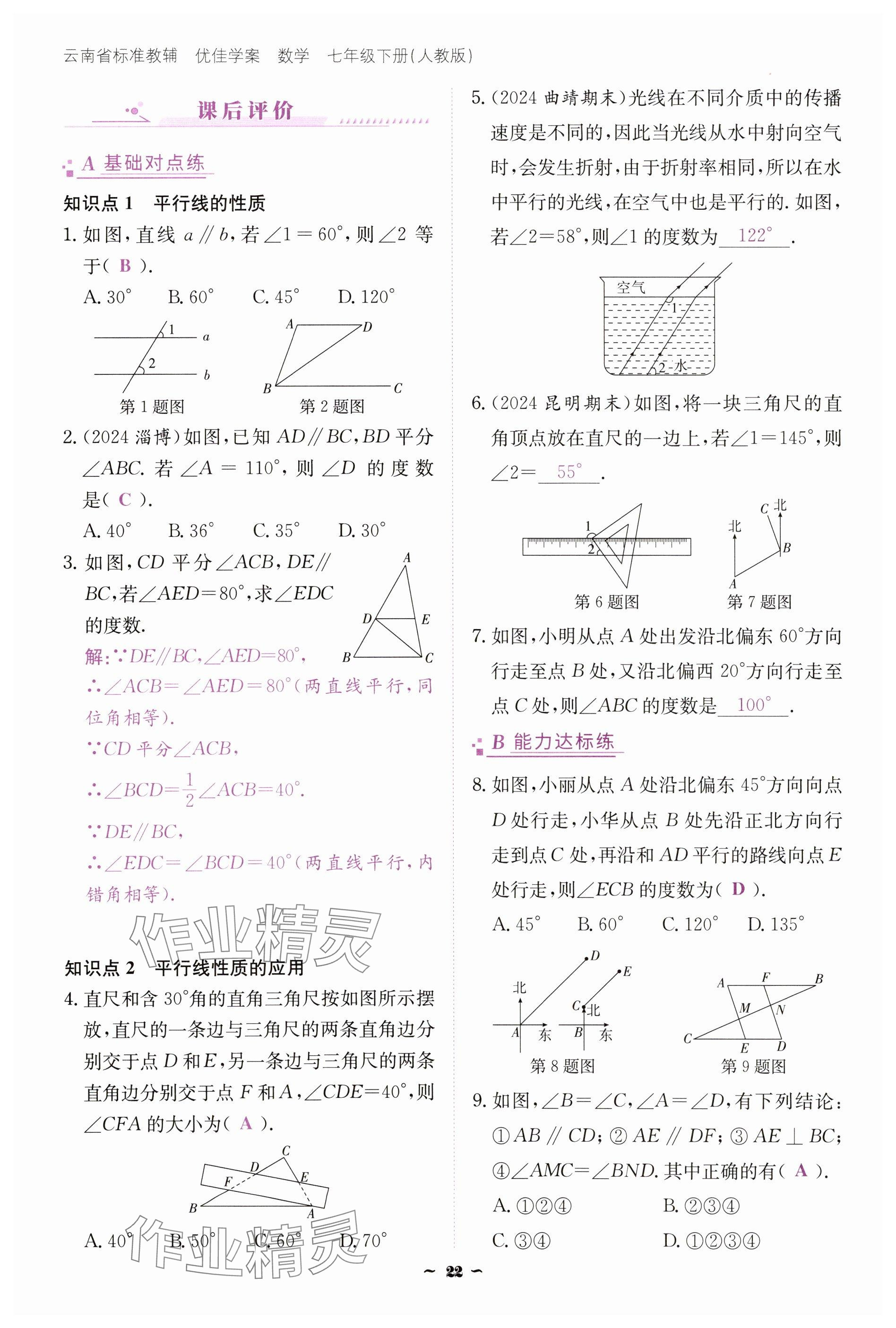 2025年云南省標(biāo)準(zhǔn)教輔優(yōu)佳學(xué)案七年級(jí)數(shù)學(xué)下冊(cè)人教版 參考答案第22頁(yè)