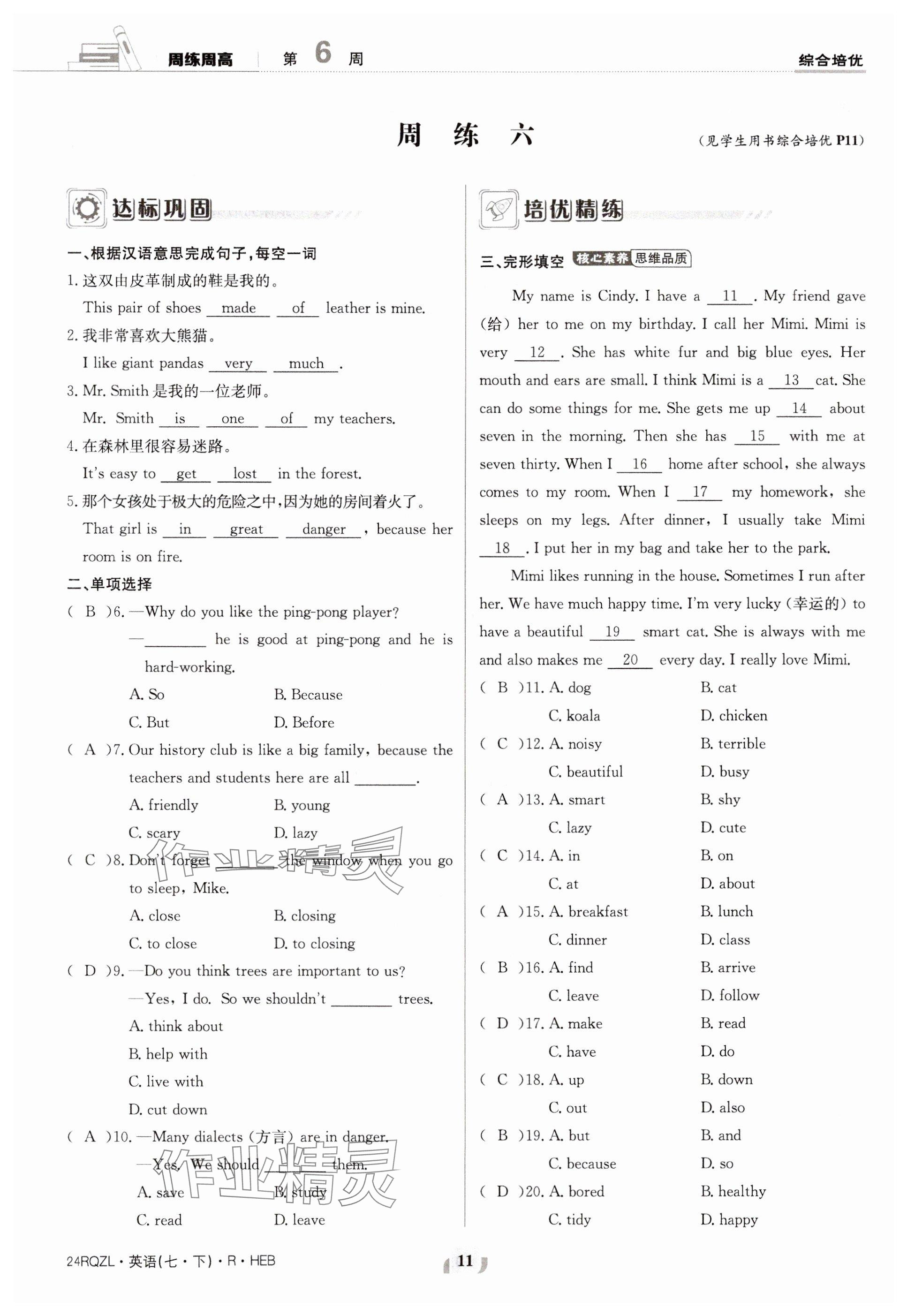 2024年日清周練七年級英語下冊人教版 參考答案第11頁