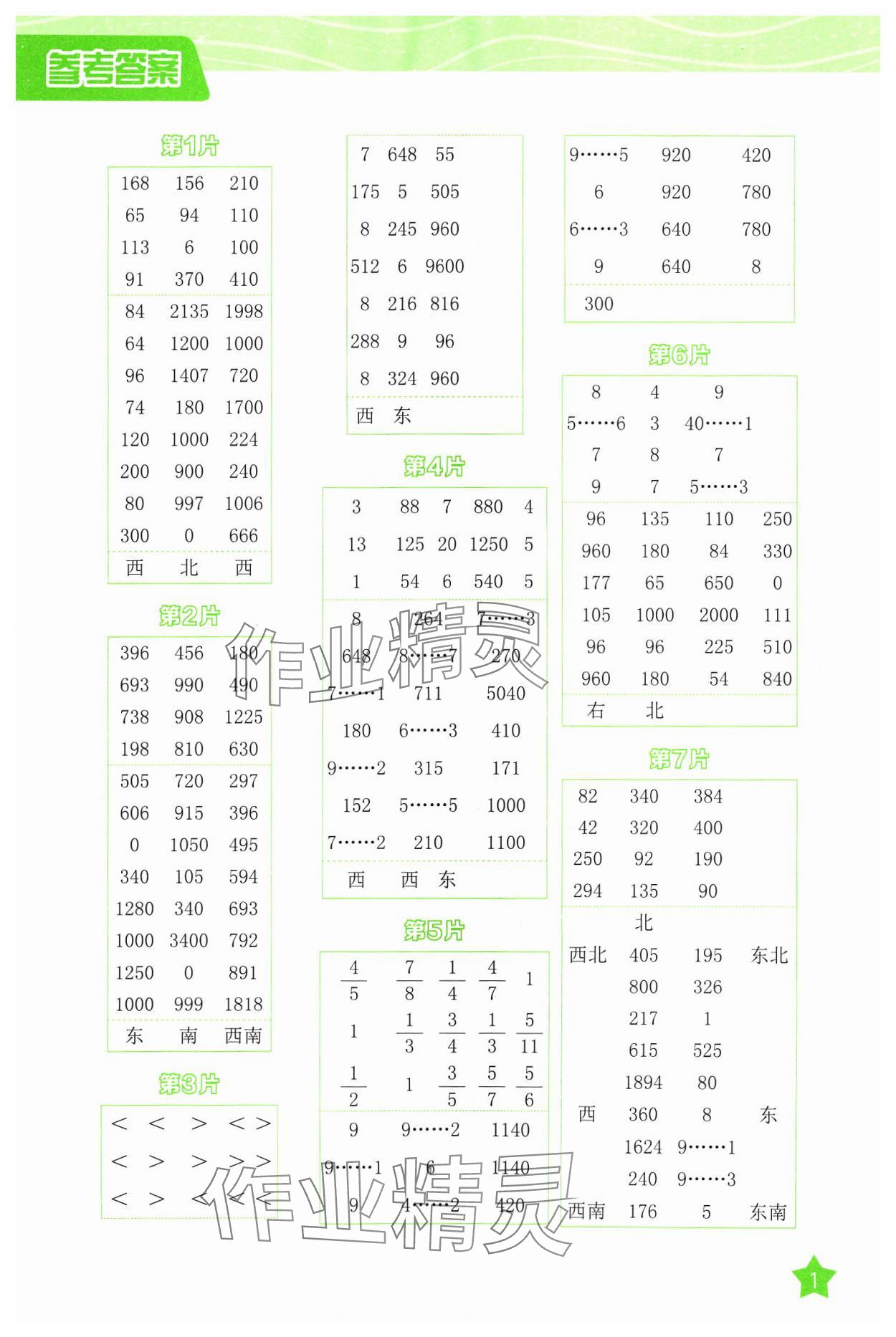 2024年新編口算天天練三年級數學下冊人教版 參考答案第1頁