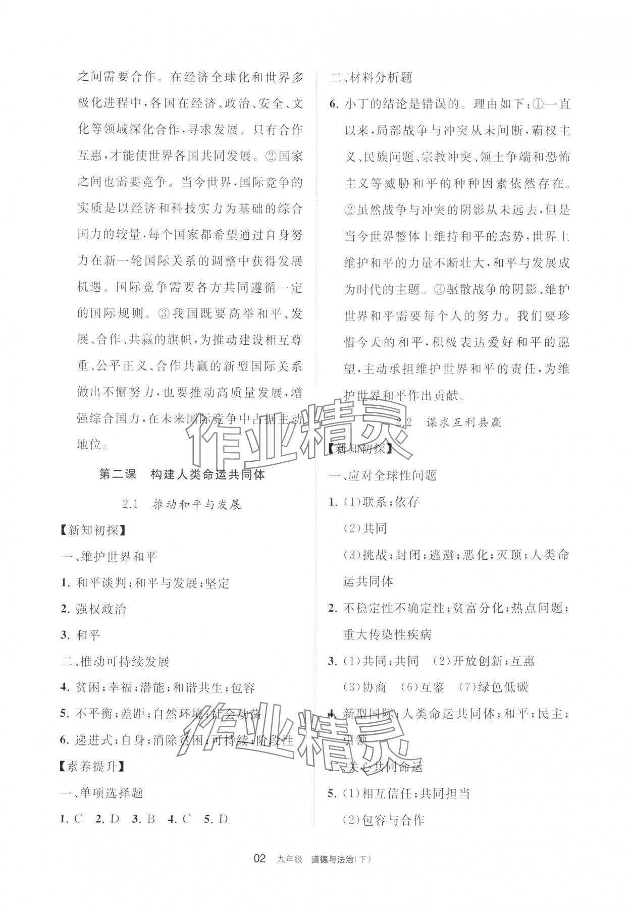 2024年學習之友九年級道德與法治下冊人教版 參考答案第2頁