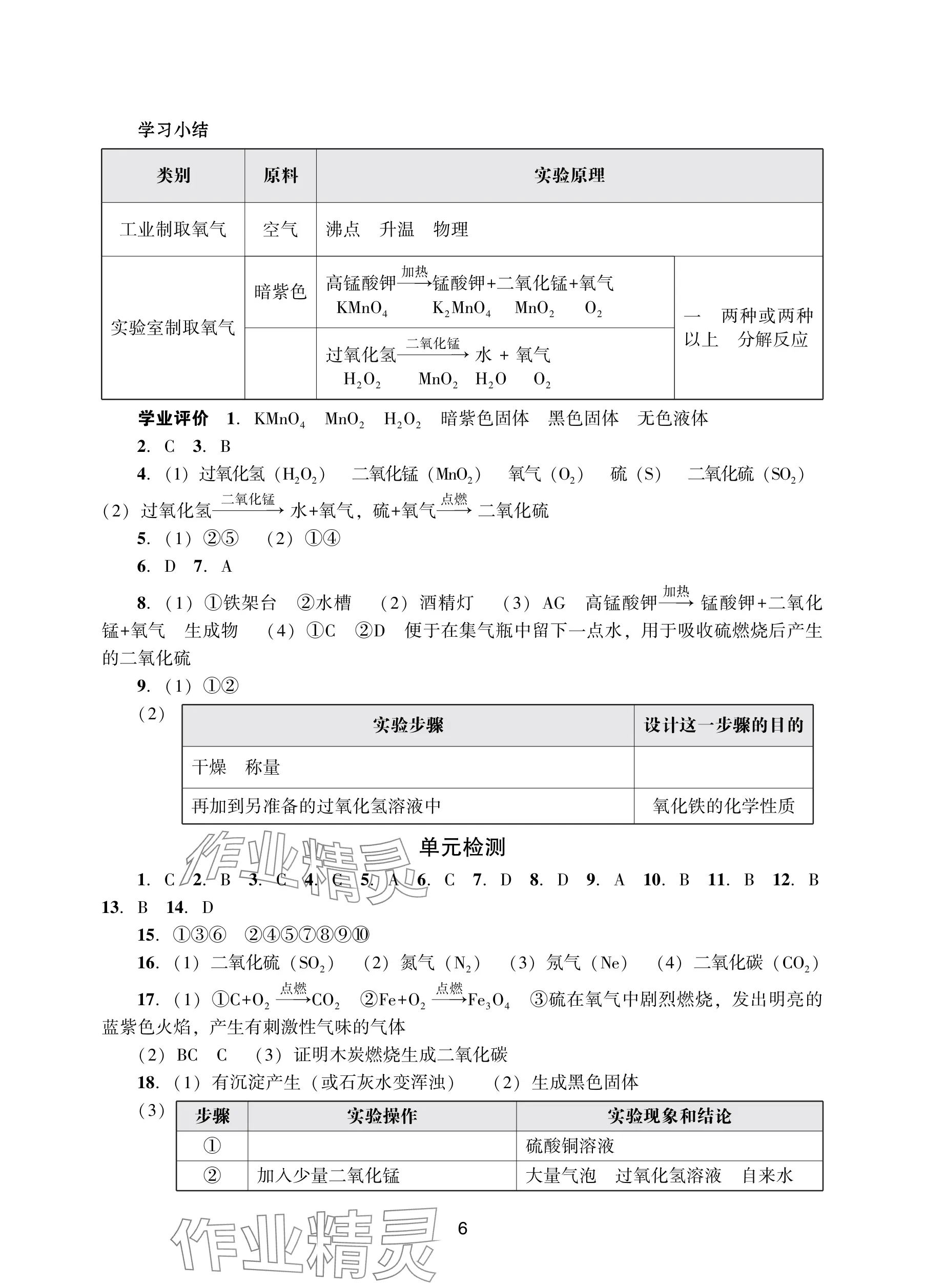 2025年阳光学业评价九年级化学上册人教版 参考答案第6页