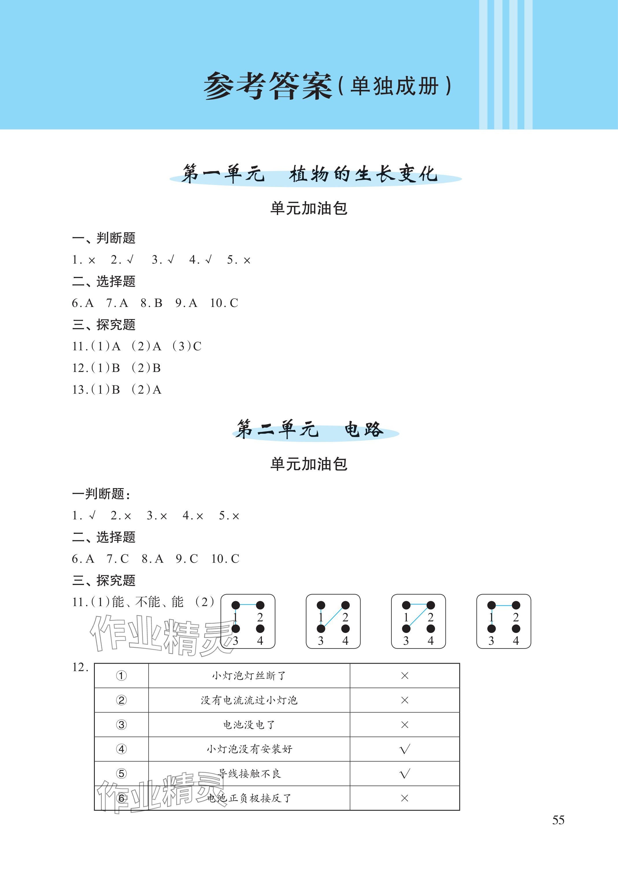 2024年小學(xué)單元素養(yǎng)作業(yè)四年級(jí)科學(xué)下冊(cè)教科版 參考答案第1頁(yè)