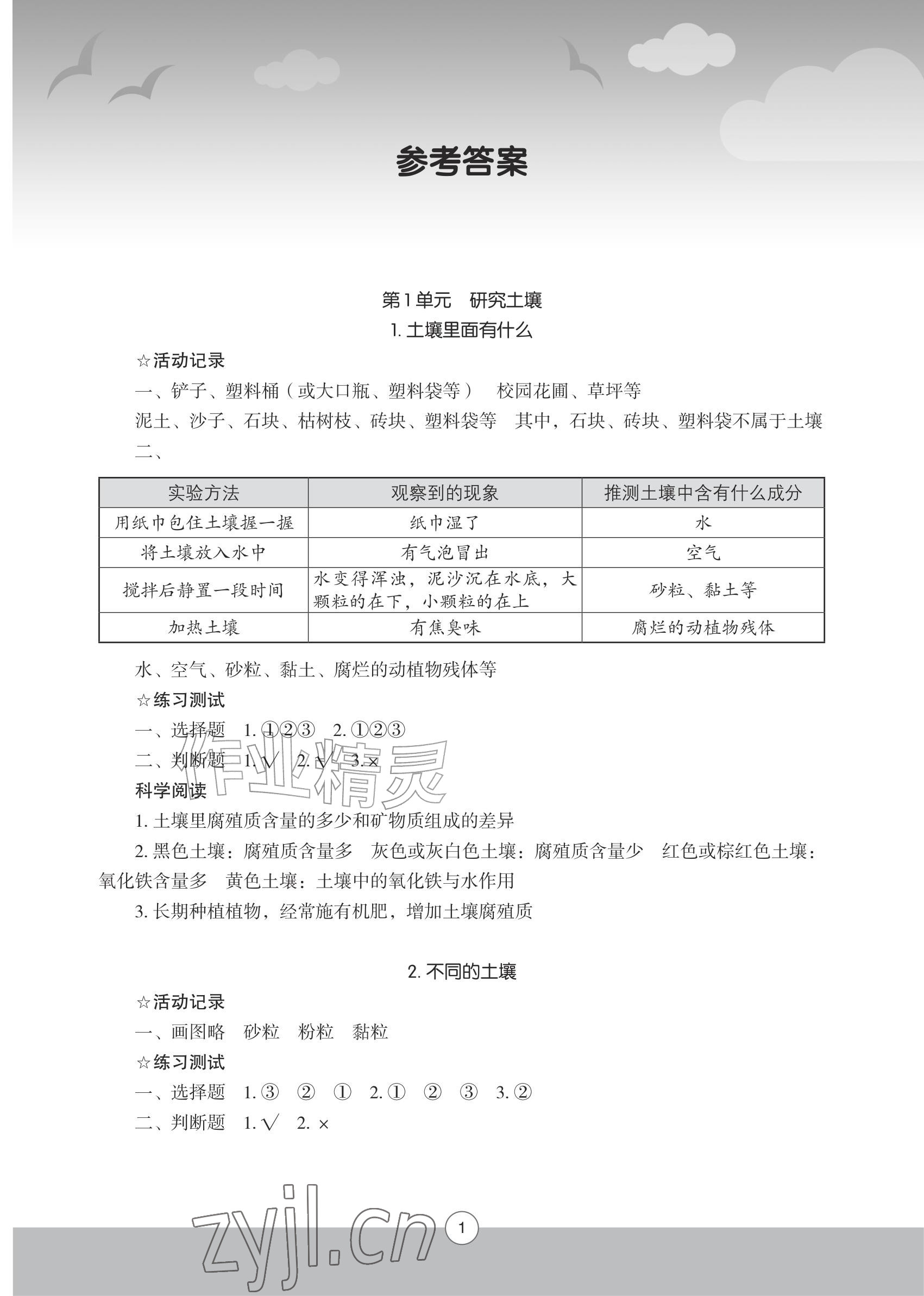 2026年小学科学实验册三年级上册苏教版&nbsp;参考答案第1页