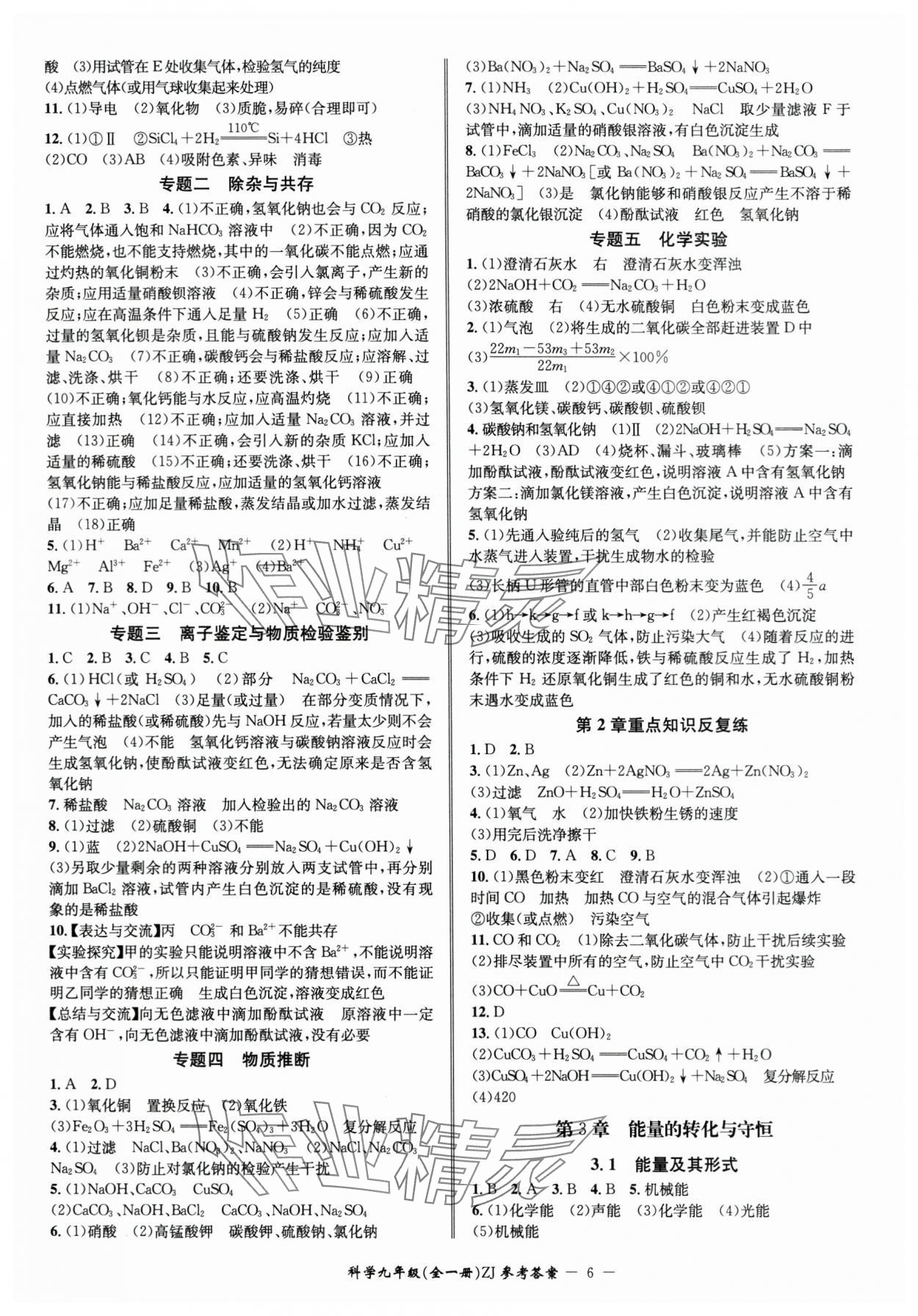 2024年名師金典BFB初中課時(shí)優(yōu)化九年級(jí)科學(xué)全一冊(cè)浙教版 參考答案第6頁(yè)