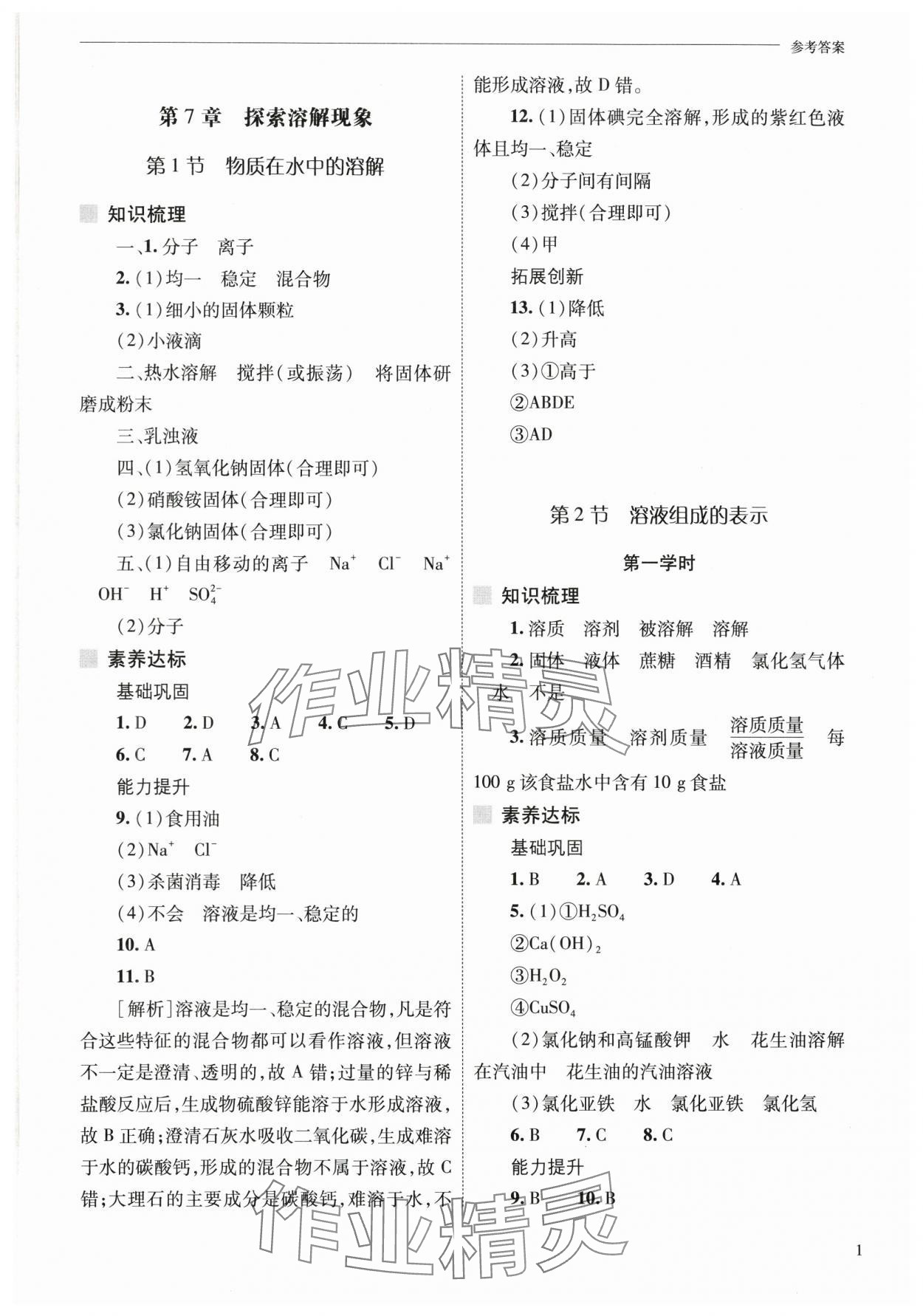 2025年新课程问题解决导学方案九年级化学下册沪教版 参考答案第1页