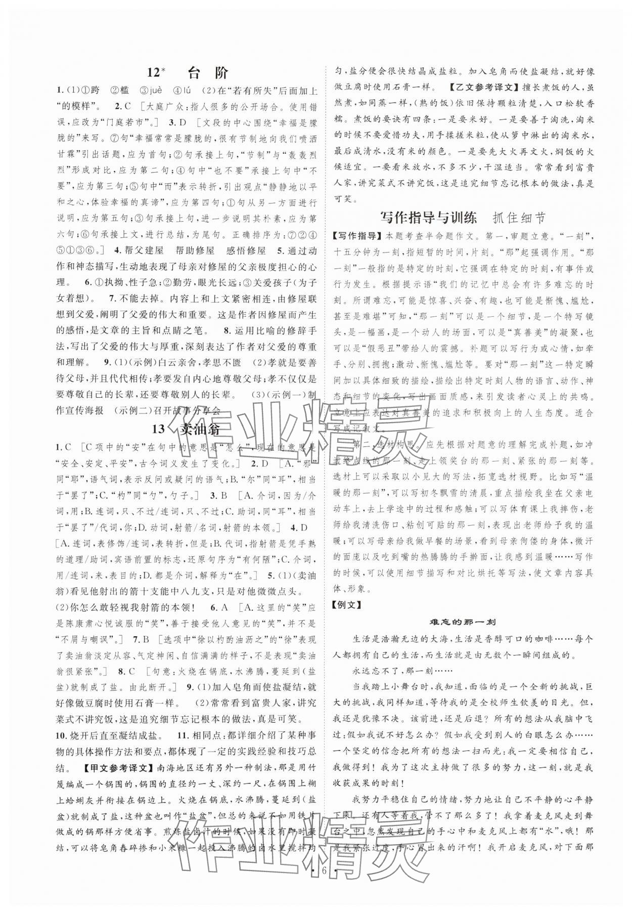 2025年思路教練同步課時(shí)作業(yè)七年級(jí)語(yǔ)文下冊(cè)人教版 參考答案第6頁(yè)