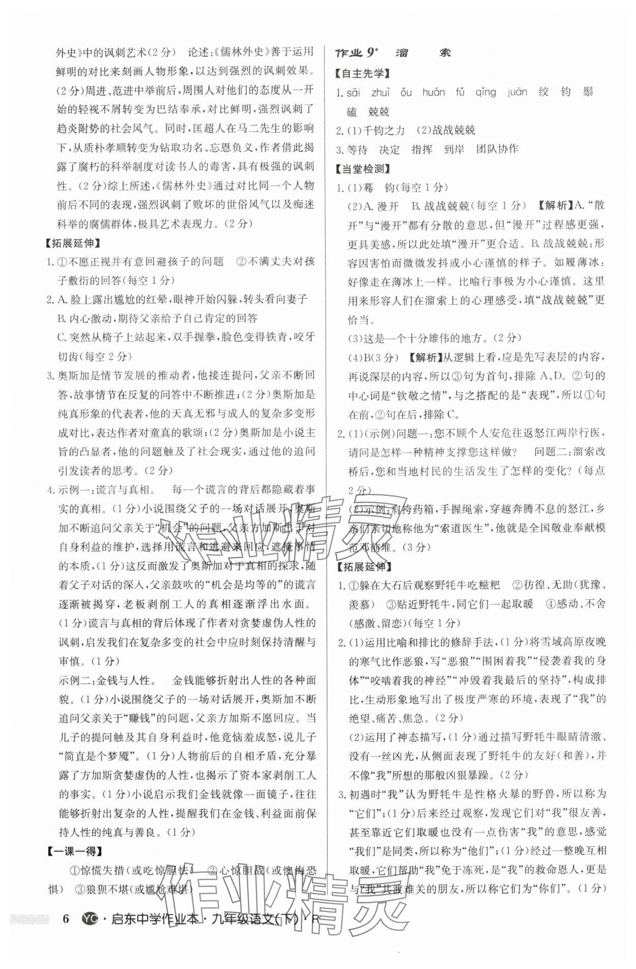2025年啟東中學(xué)作業(yè)本九年級語文下冊人教版鹽城專版 參考答案第6頁