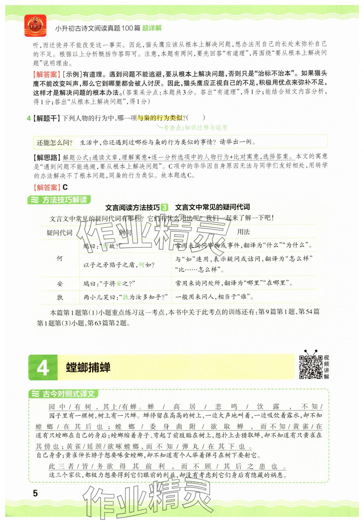 2025年小升初古詩(shī)文閱讀真題100篇超詳解語(yǔ)文 參考答案第5頁(yè)