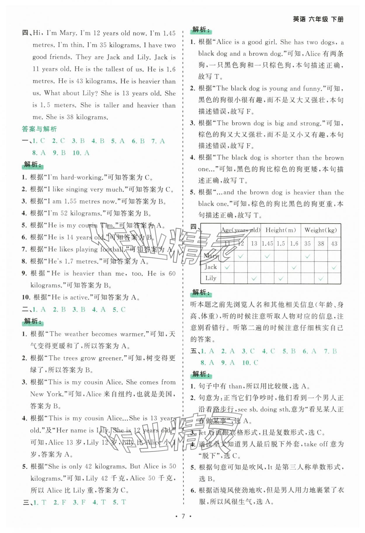 2025年課時(shí)一本通六年級(jí)英語(yǔ)下冊(cè)人教版佛山專版 參考答案第7頁(yè)