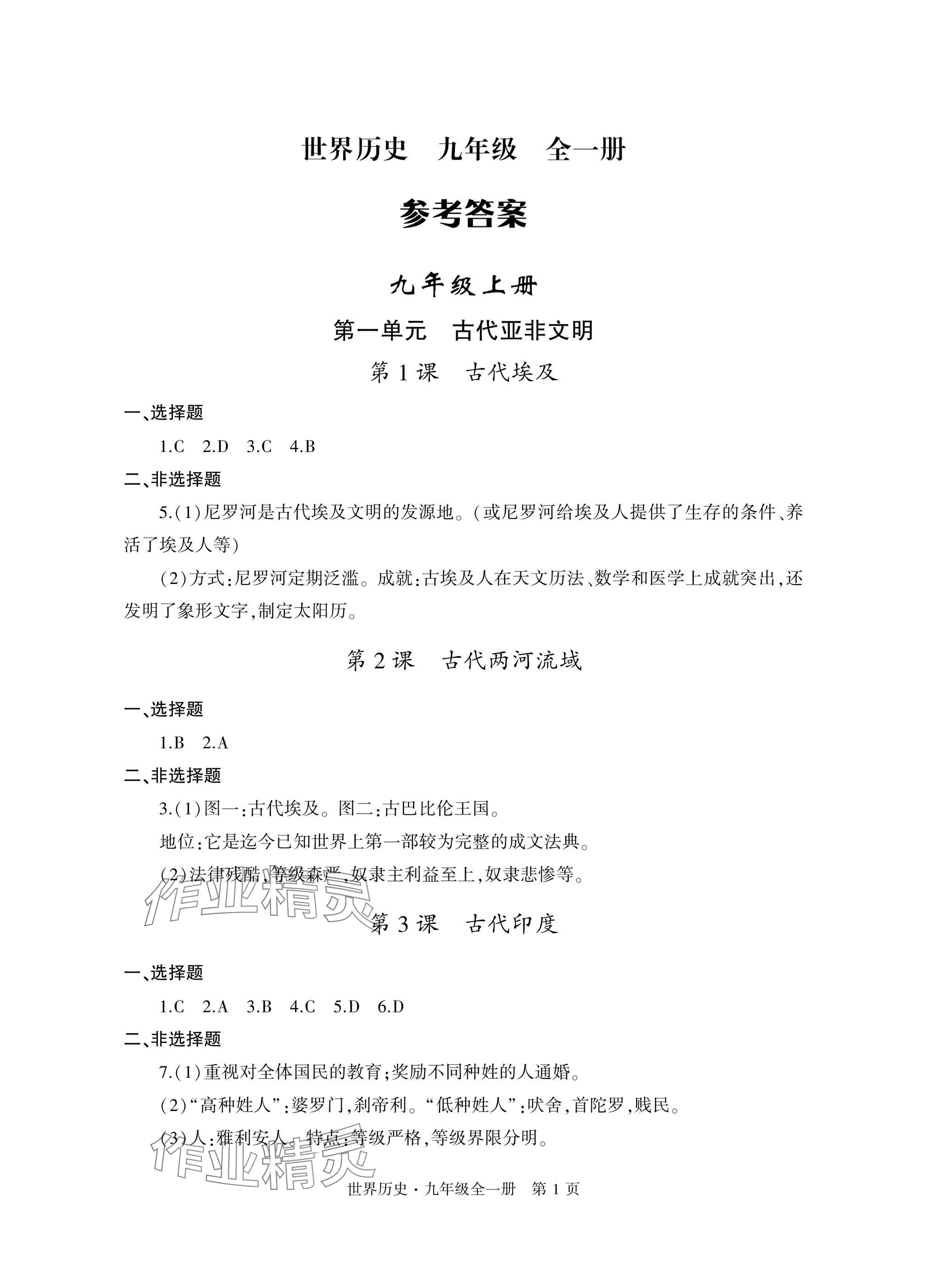 2024年自主學(xué)習(xí)指導(dǎo)課程與測試九年級(jí)歷史全一冊(cè)人教版 參考答案第1頁