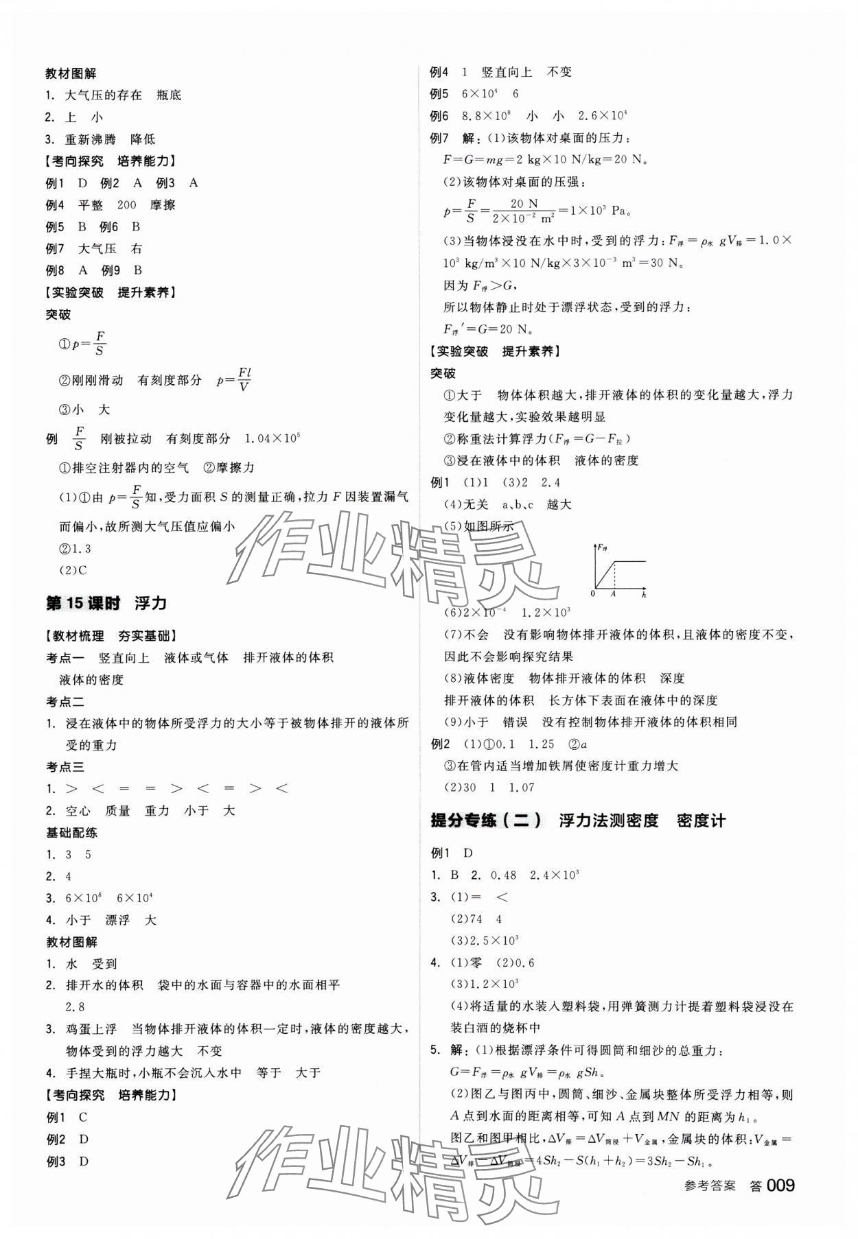 2025年全品中考复习方案物理江苏专版 参考答案第8页