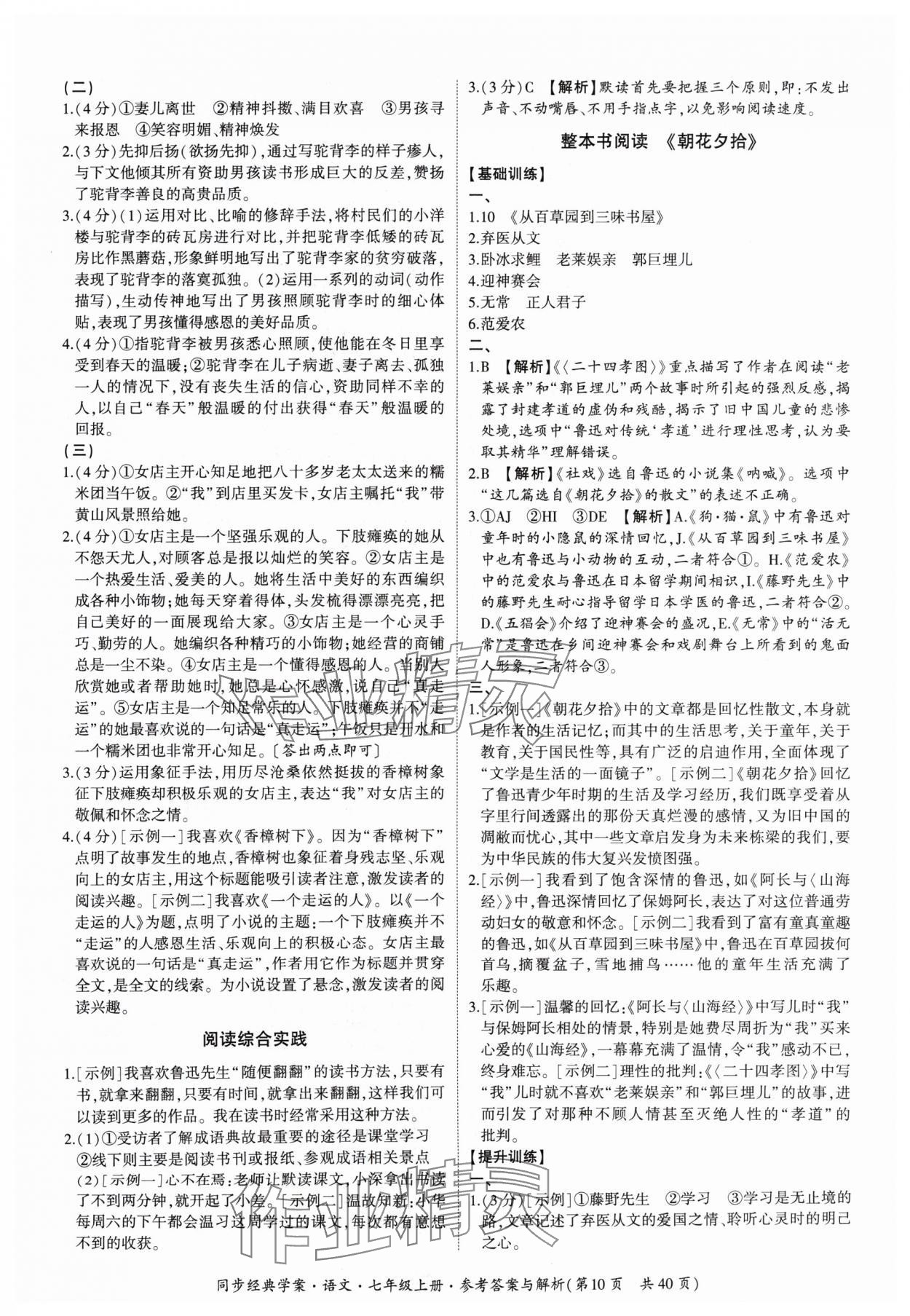 2024年同步經(jīng)典學(xué)案七年級(jí)語文上冊(cè)人教版 第10頁