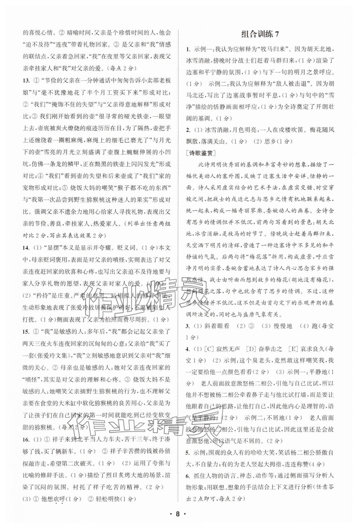 2025年通城學(xué)典組合訓(xùn)練七年級語文下冊人教版蘇州專版 參考答案第8頁