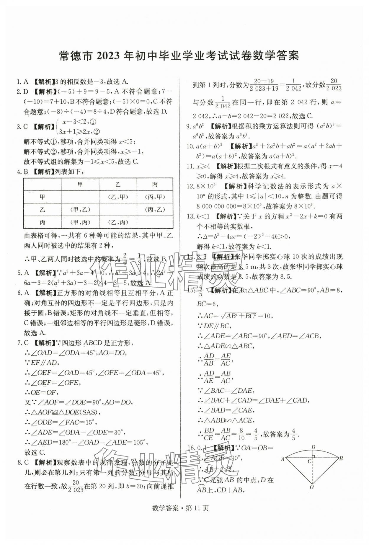 2024年湖南中考必備數(shù)學(xué) 參考答案第11頁(yè)