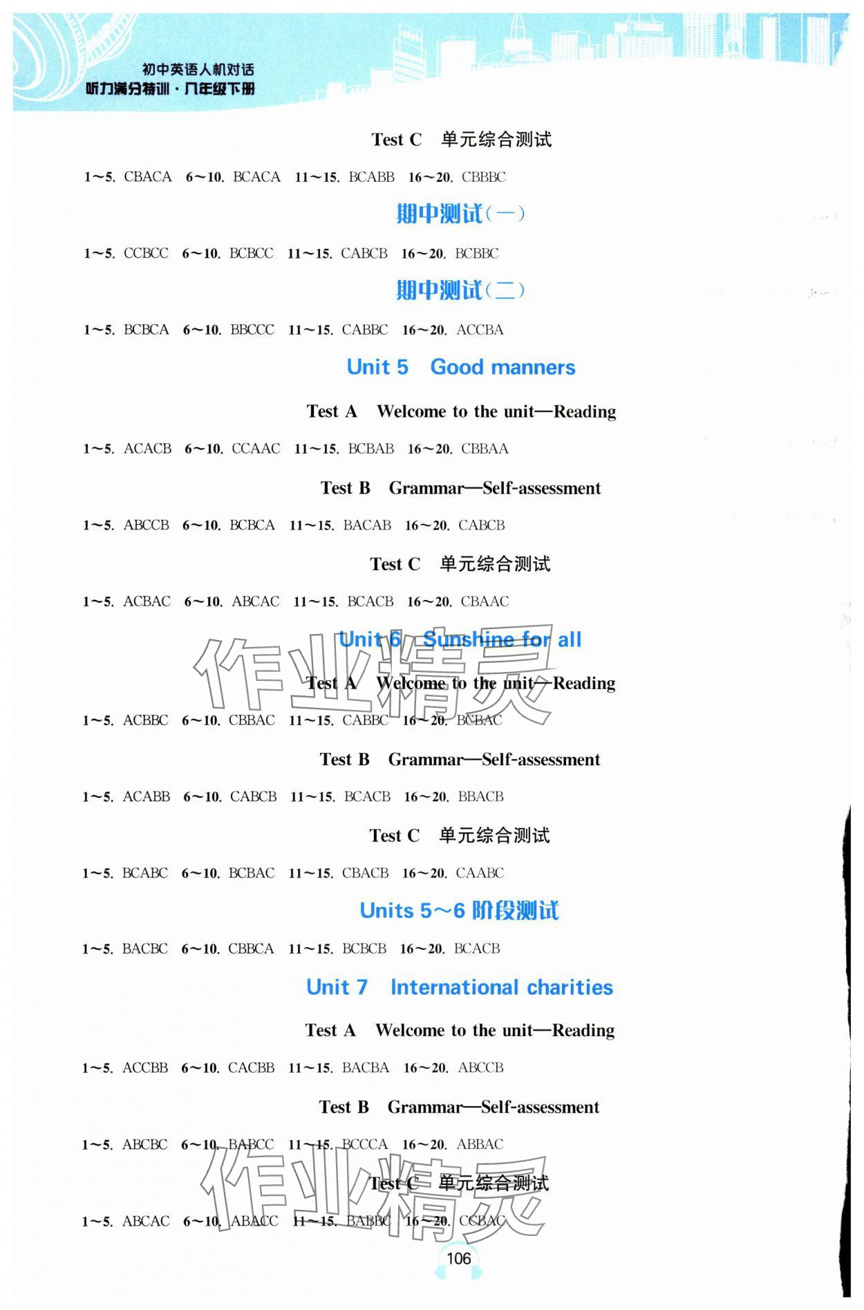 2025年人机对话听力满分特训八年级英语下册译林版提优版 参考答案第2页