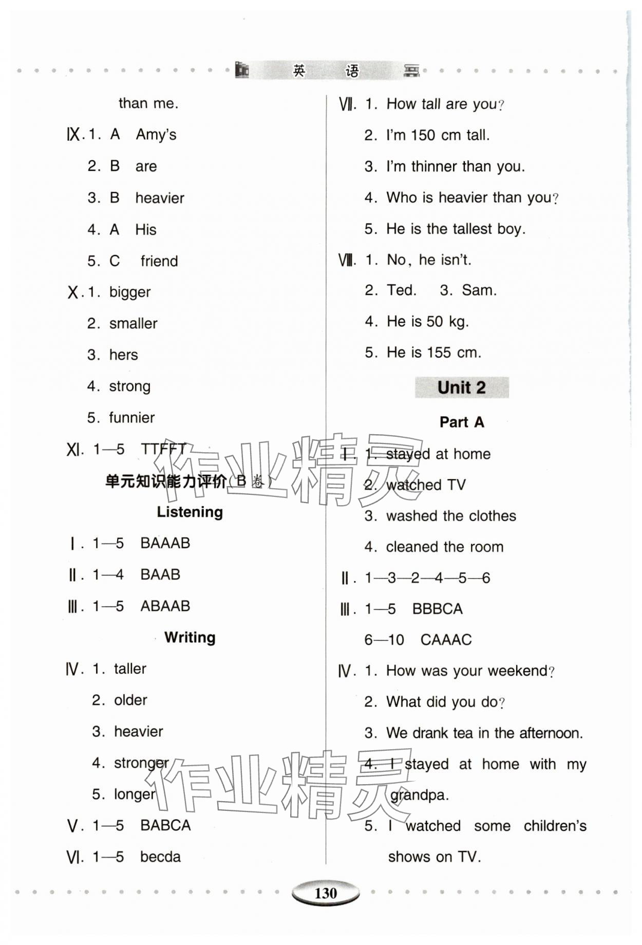 2024年智慧學(xué)習(xí)六年級英語下冊人教版青島出版社 參考答案第2頁