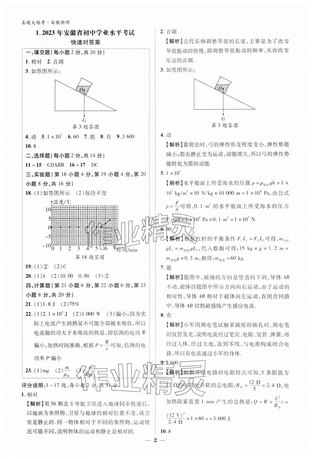 2024年中考真題大練考物理安徽專版 參考答案第1頁
