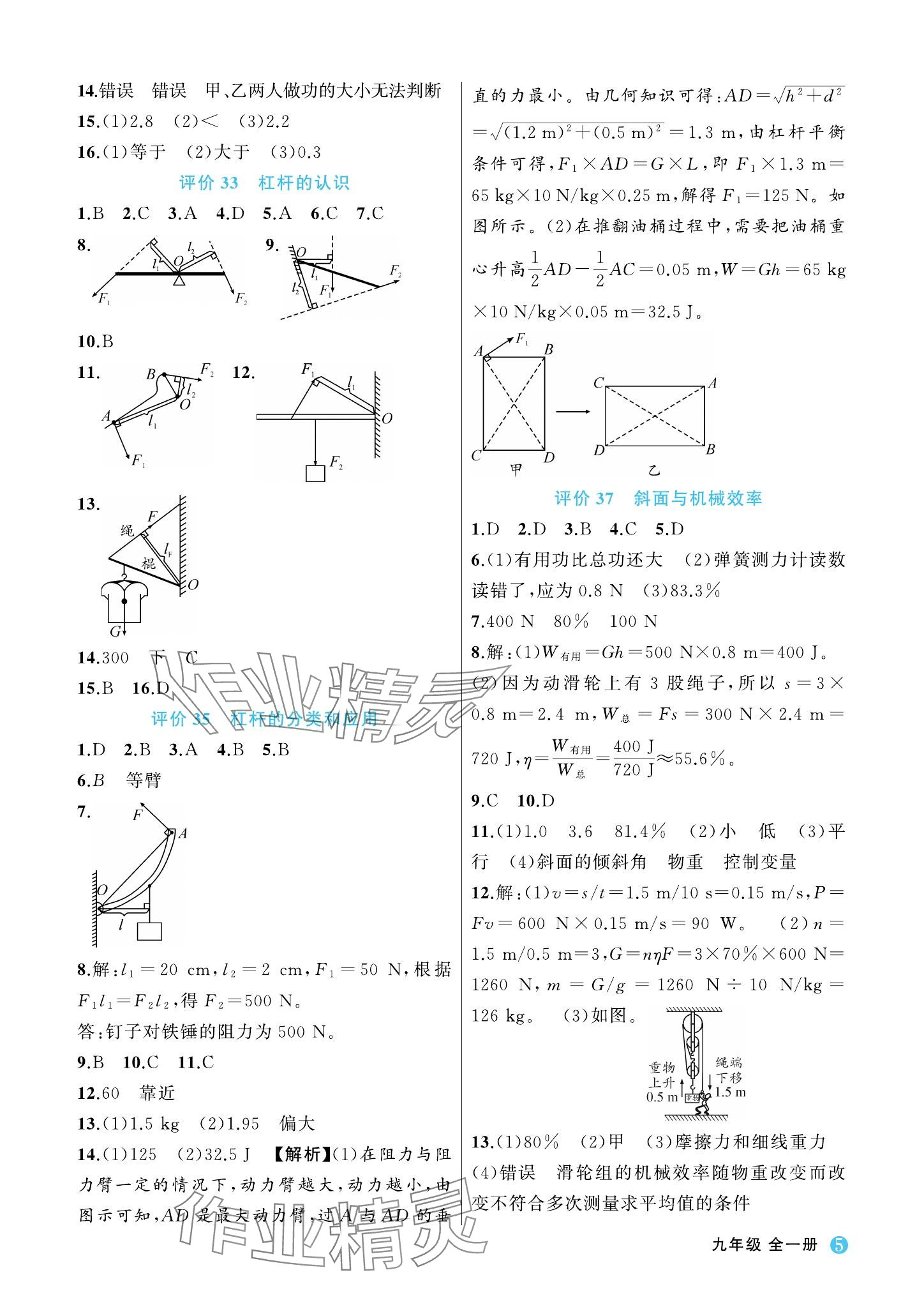 2023年名師面對面學科素養(yǎng)評價九年級科學全一冊浙教版 參考答案第5頁