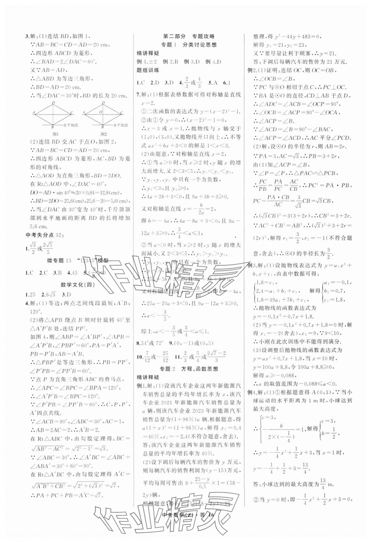 2025年名师面对面中考满分特训方案数学浙江专版 参考答案第16页