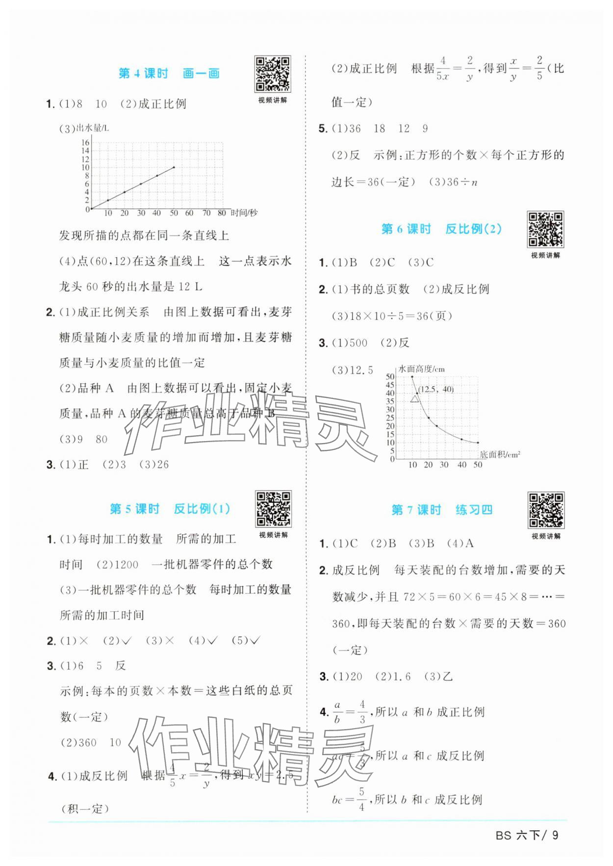 2025年阳光同学课时优化作业六年级数学下册北师大版广东专版 参考答案第9页