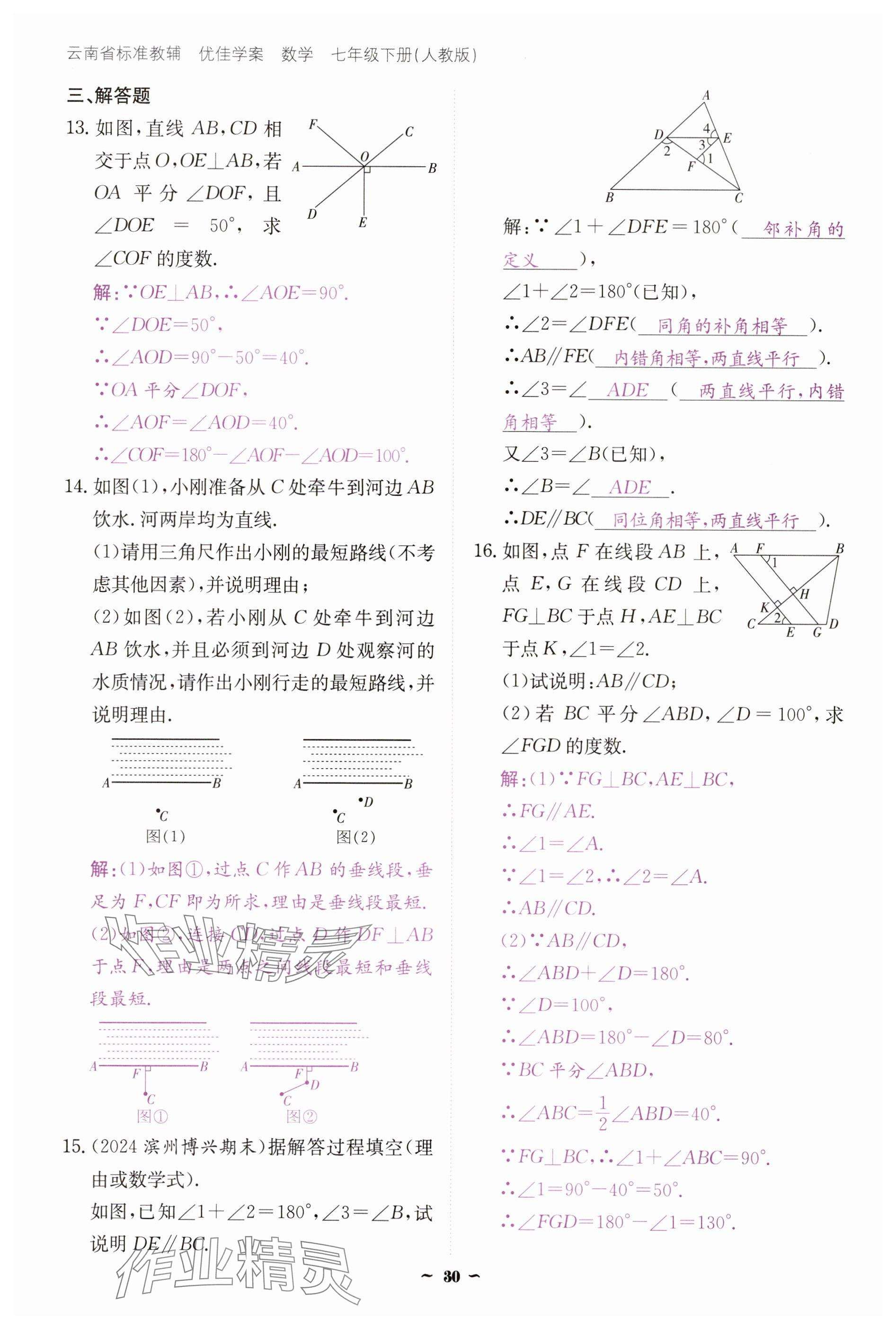 2025年云南省標準教輔優(yōu)佳學案七年級數(shù)學下冊人教版 參考答案第30頁