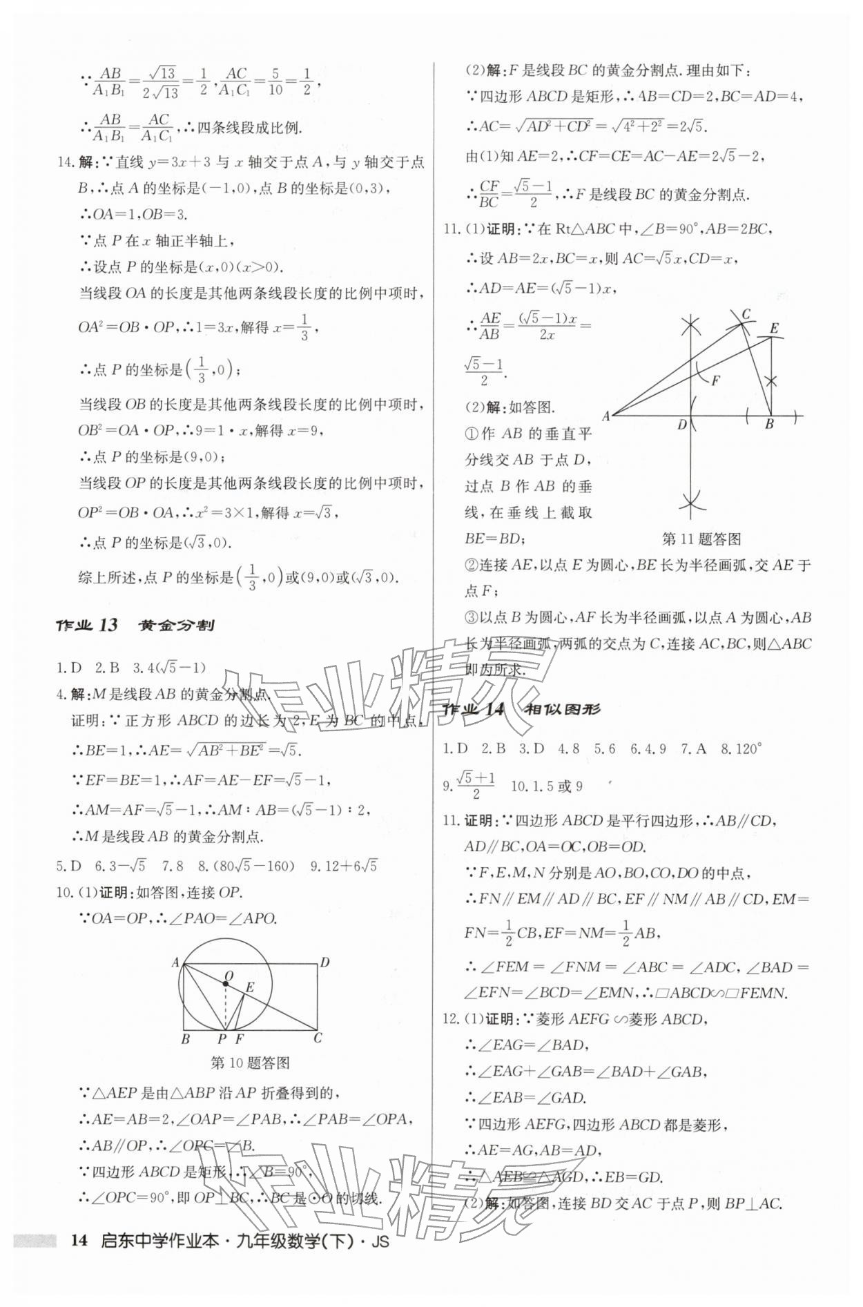 2026年啟東中學作業(yè)本九年級數(shù)學下冊蘇科版&nbsp;第14頁