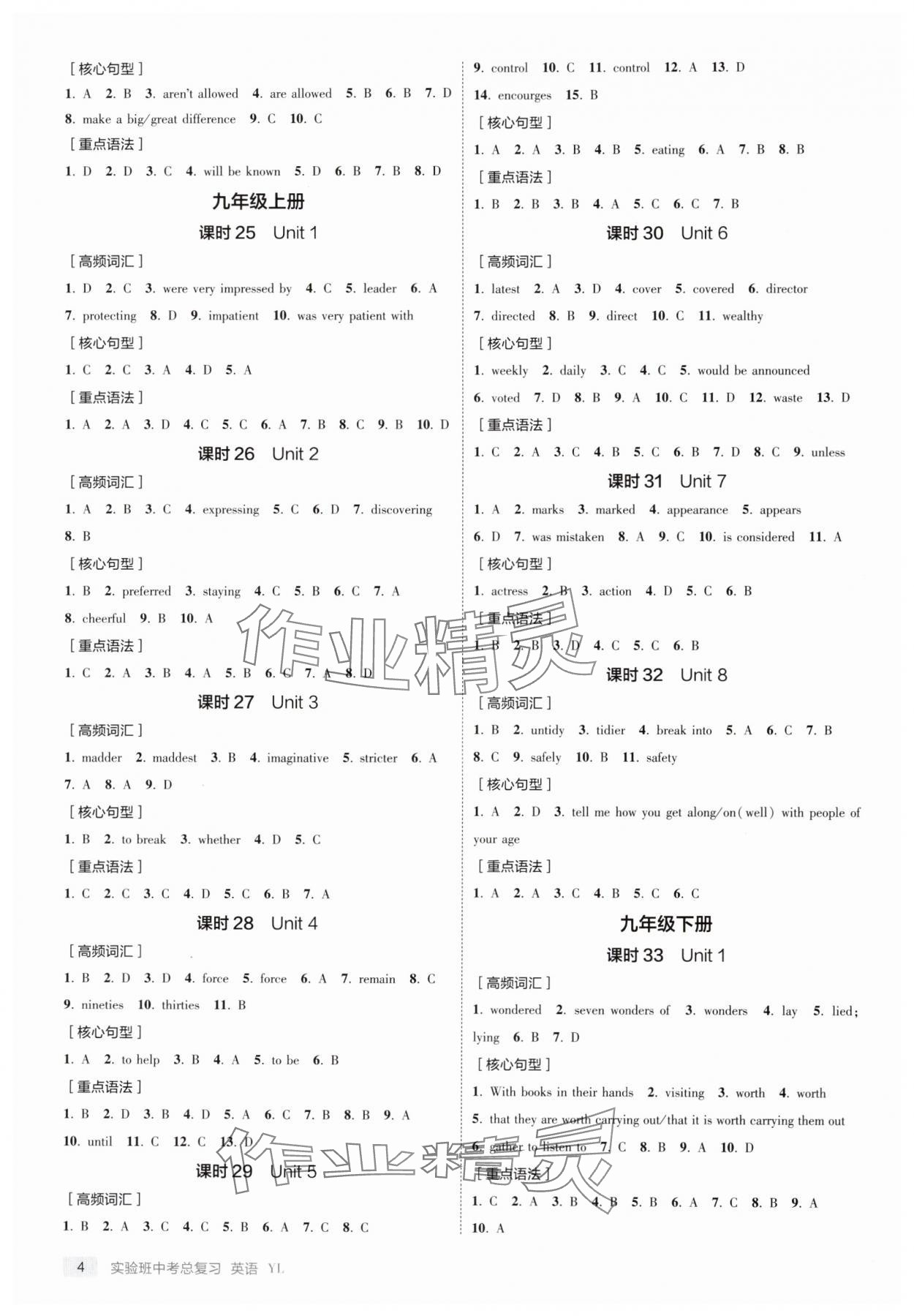 2025年實(shí)驗(yàn)班中考總復(fù)習(xí)英語江蘇專版 參考答案第4頁