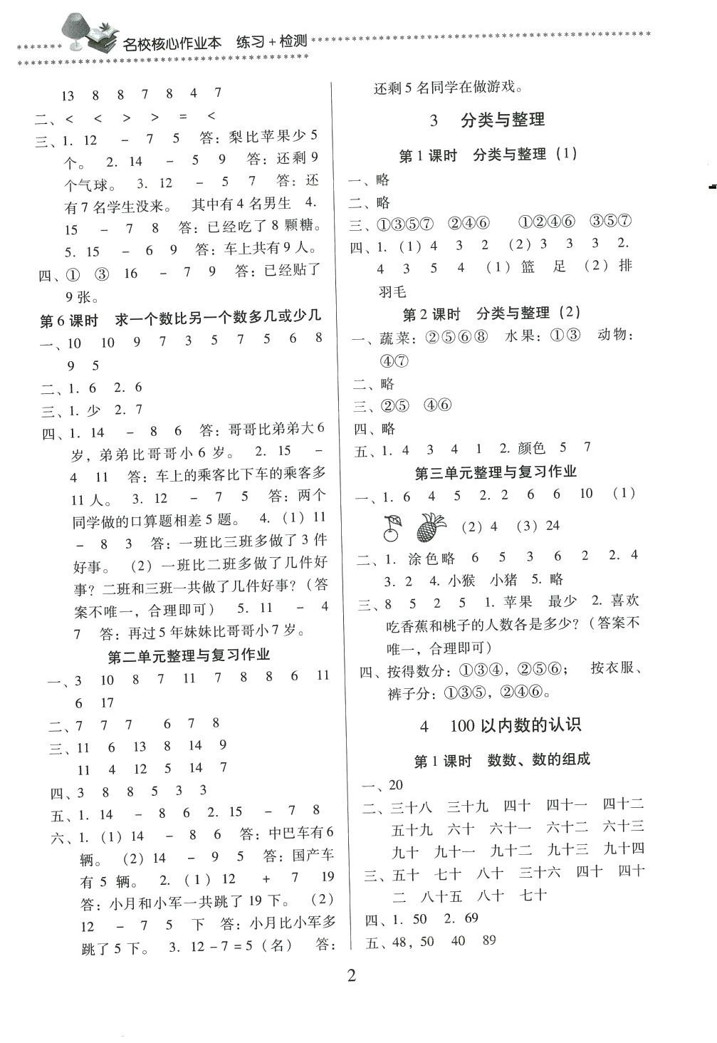 2024年名校核心作业本练习加检测一年级数学下册人教版云南专版 第2页