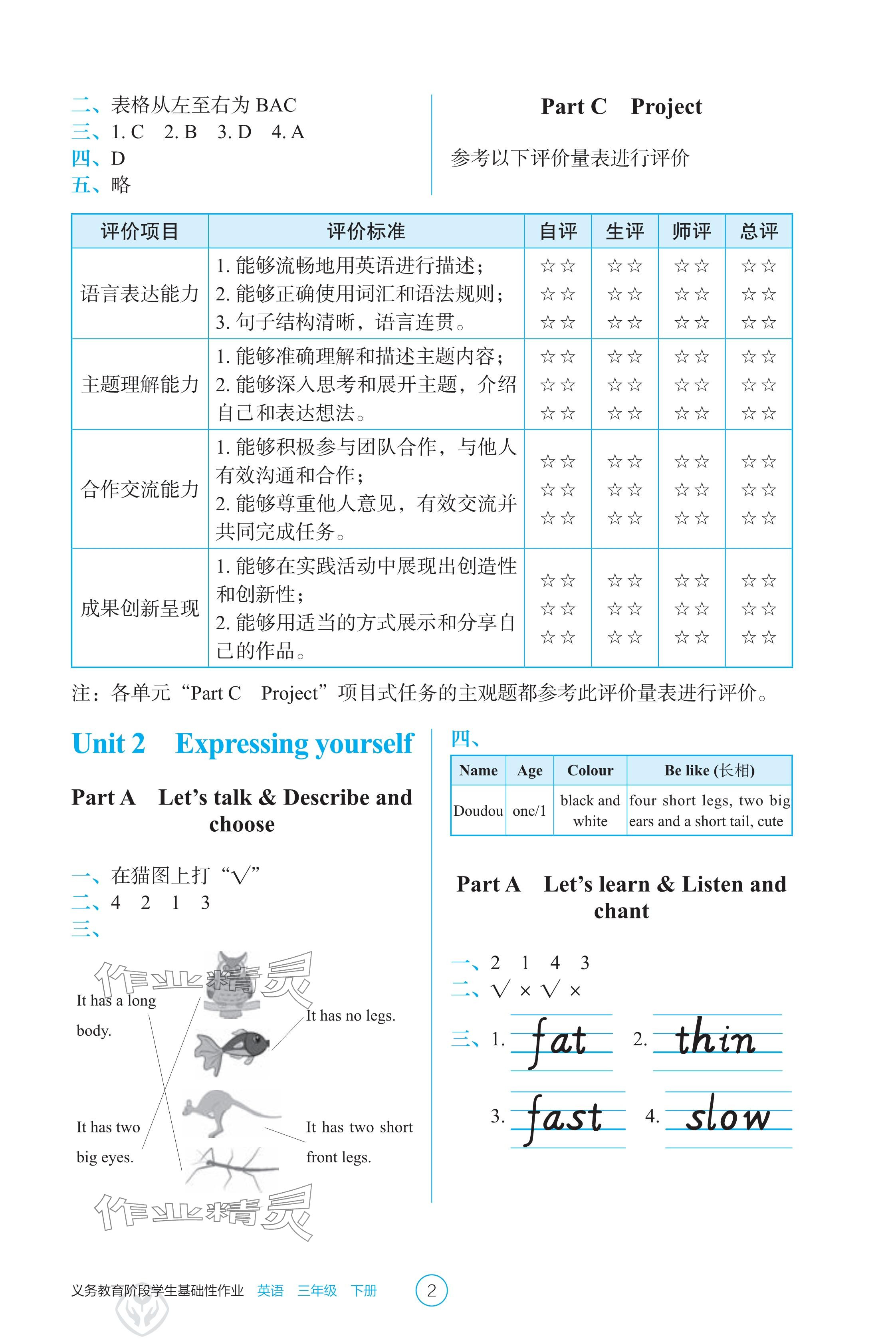 2025年学生基础性作业三年级英语下册人教版 参考答案第2页
