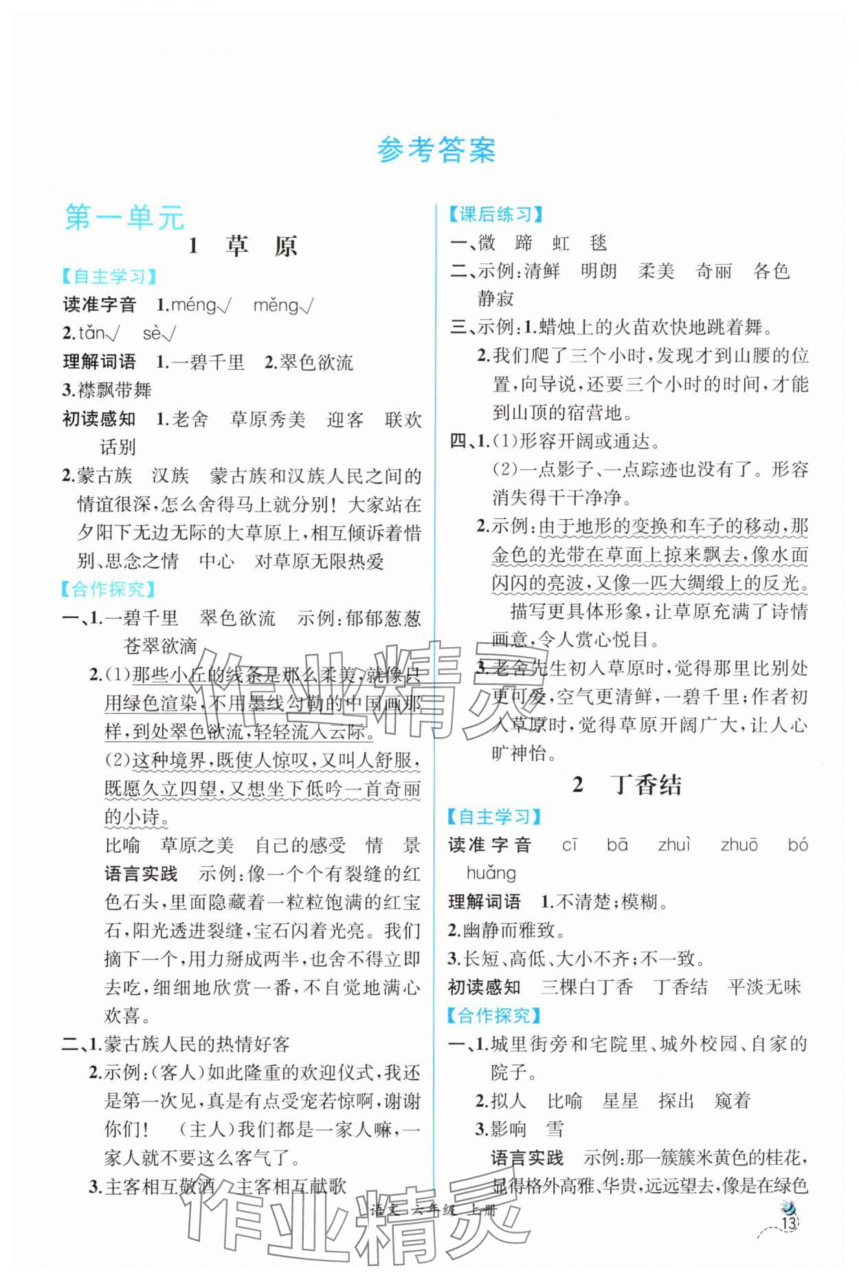 2025年人教金学典同步解析与测评六年级语文上册人教版云南专版 第1页