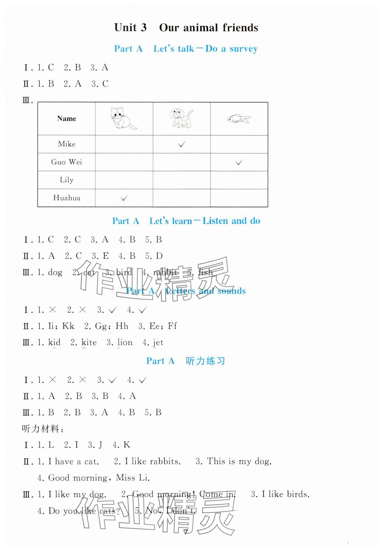 2025年同步轻松练习三年级英语上册人教版 参考答案第6页