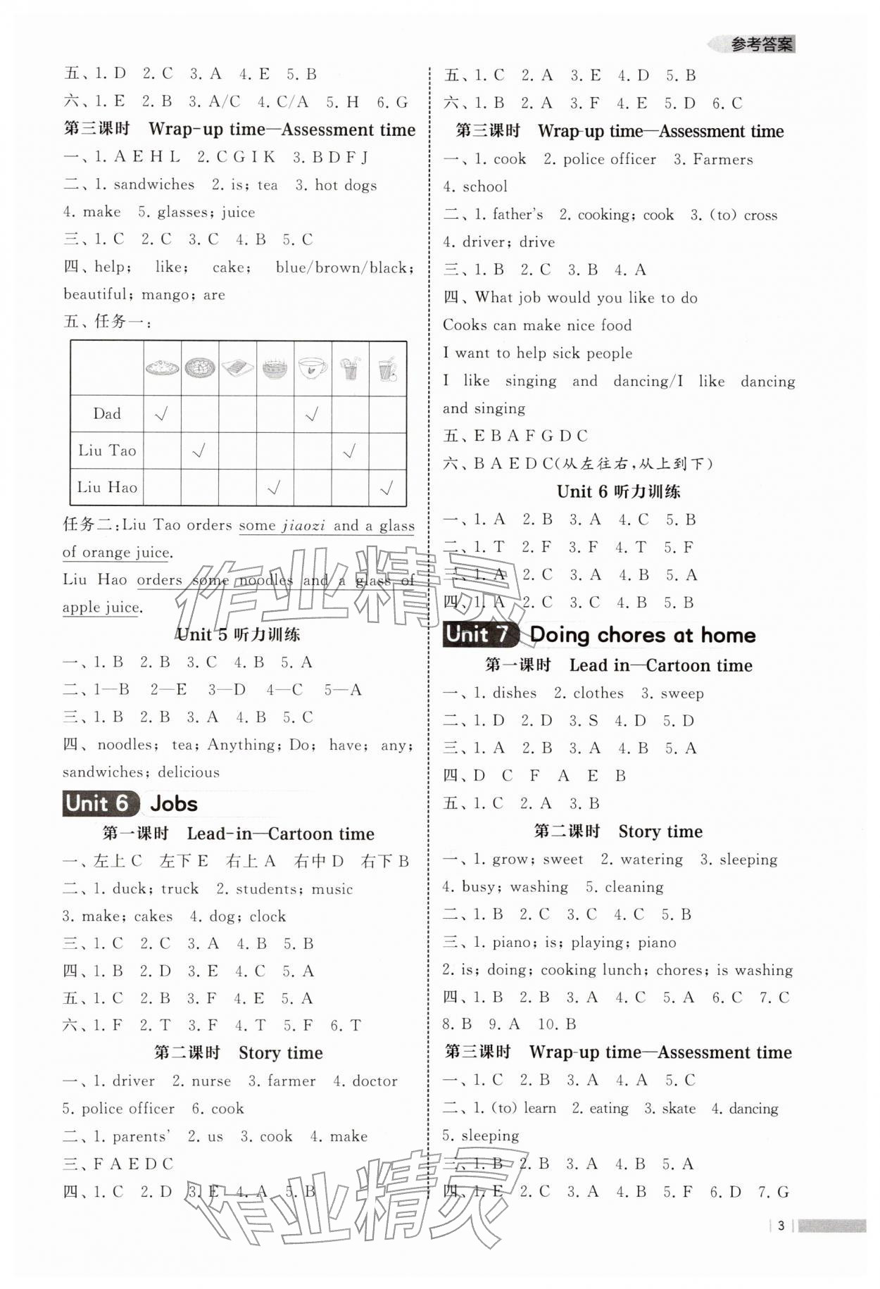 2026年经纶学典课时作业四年级英语下册译林版&nbsp;参考答案第3页