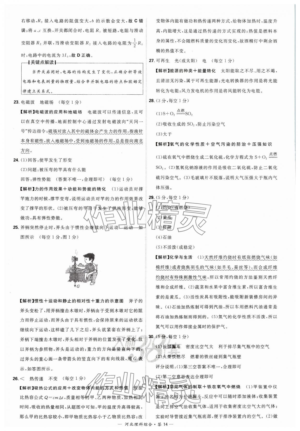 2024年天利38套中考试题精选理科综合河北专版&nbsp;参考答案第14页