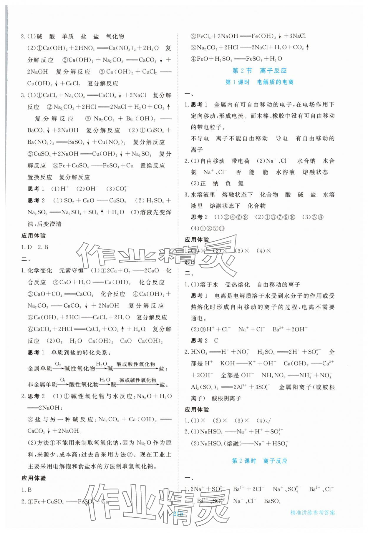 2025年步步高精准讲练高中化学必修第一册人教版 参考答案第2页