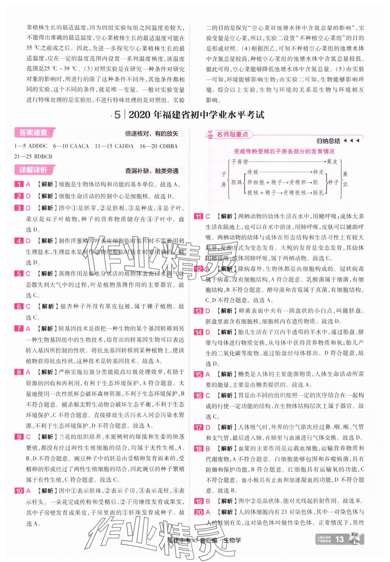 2025年金考卷福建中考45套匯編八年級生物 參考答案第13頁