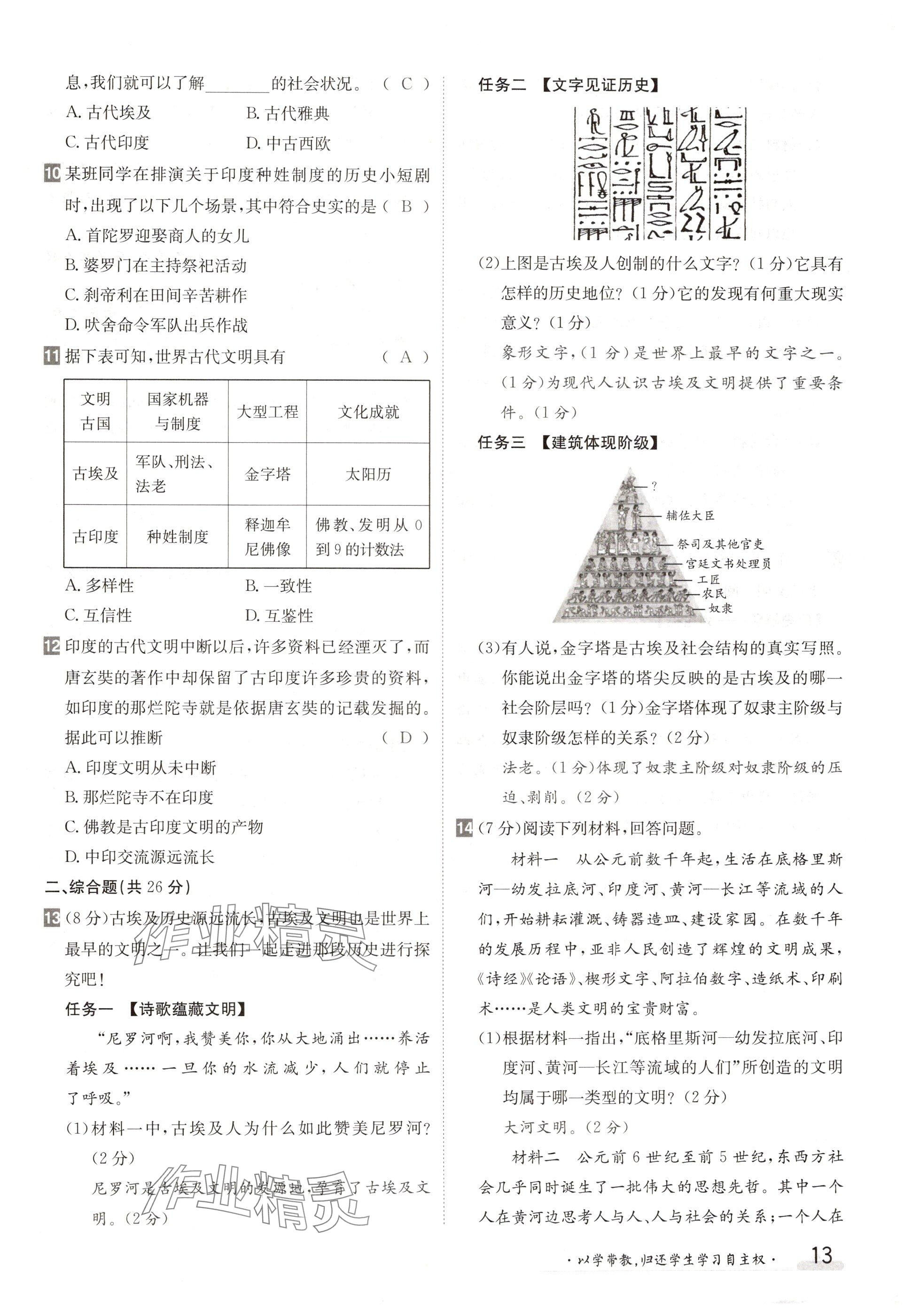 2024年金太阳导学案九年级历史全一册人教版 参考答案第13页